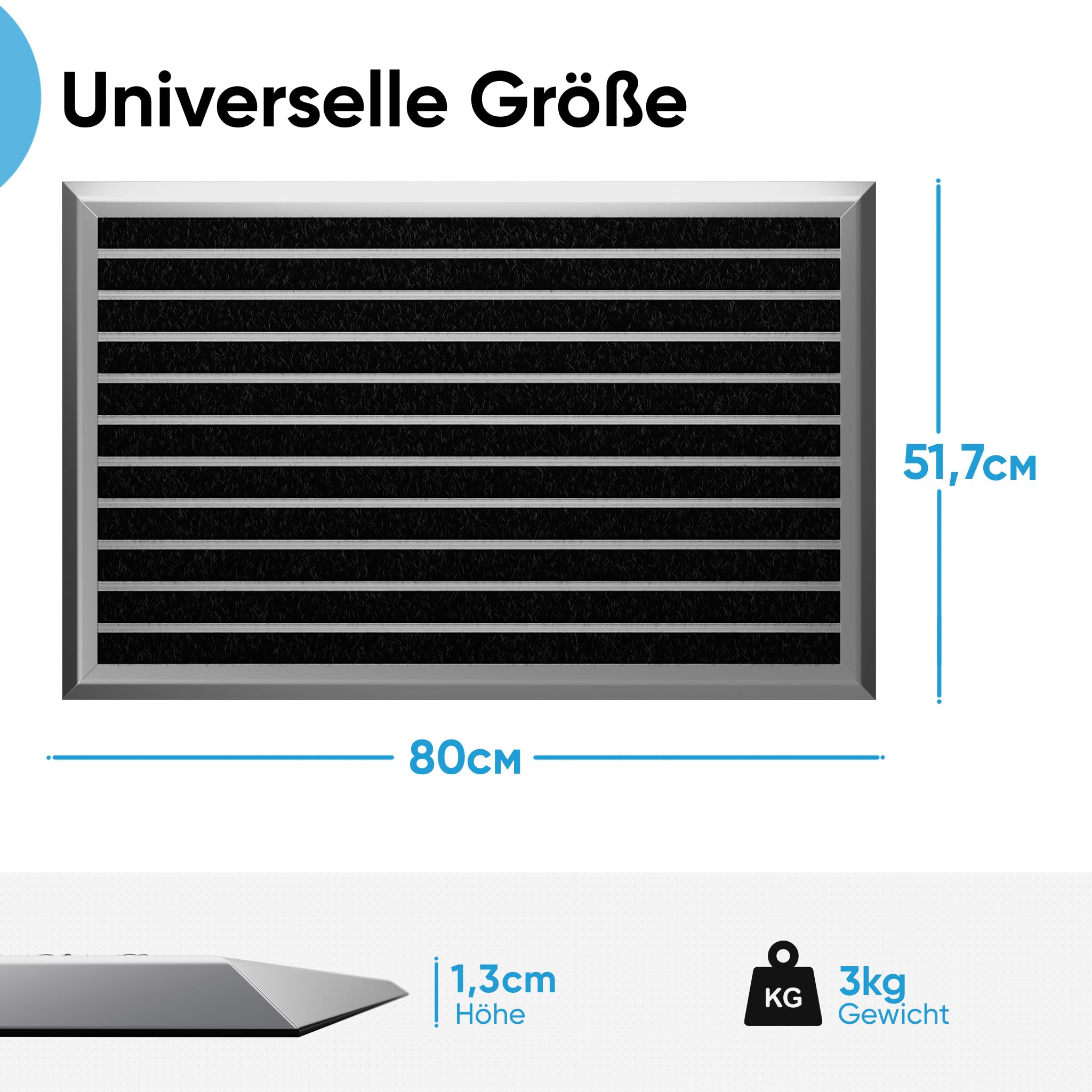 Fußmatte außen grau 80 x 50 cm, Aluminium Fußmatten, Fußabtreter außen, Schmutzfang Alu, Schmutzfangmatte Außenbereich, Fussmatte Aussenbereich, Türmatte außen, Fußabstreifer Hauseingang, Abtreter