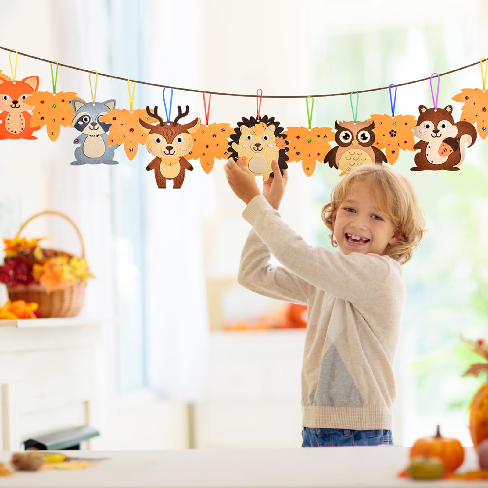 Herefun Kit Decorazioni Autunnali Per Bambini - 12 Progetti Fai Da Te Con Carta Colorata E Adesivi - Ghirlande Per Porte E Finestre - Regalo Creativo - 4