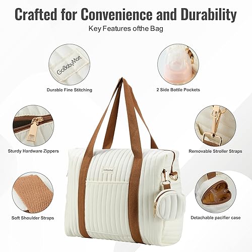 Miniatura 3 de Juego de 3 bolsas de pañales con cambiador y funda para chupete, bolsa de viaje de algodón para maternidad (Mediana - Beige)