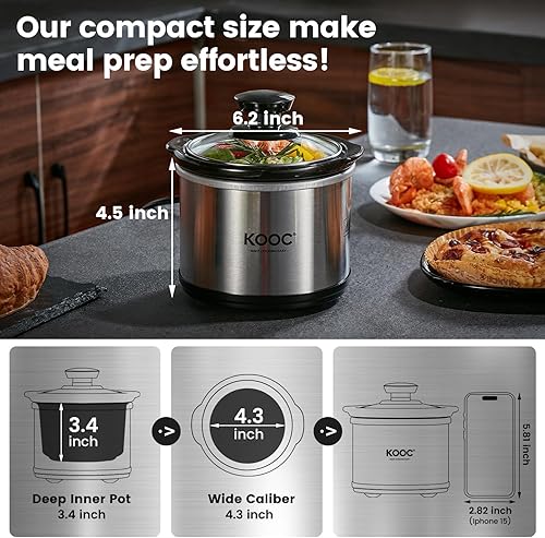 Miniatura 2 de KOOC Olla de cocción lenta pequeña, 0.65 cuartos de galón, incluye forros gratis para una fácil limpieza, olla de cerámica mejorada, reducción de