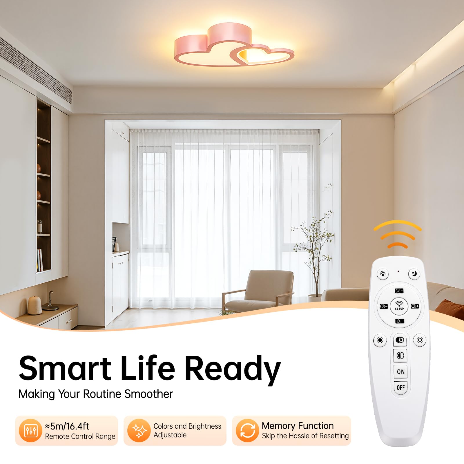 Lampa sufitowa LED, kształt serca, 55 cm, możliwość ściemniania