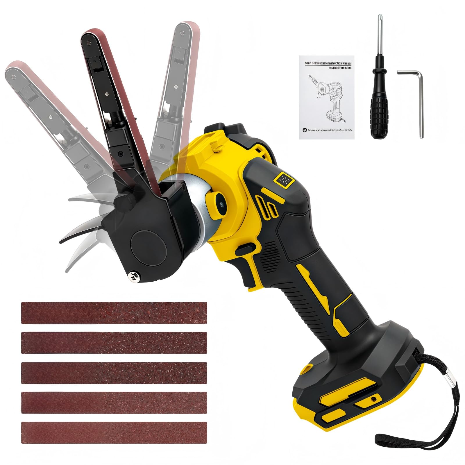 Cordless Belt Sander Compatible with Dewalt 20V Battery (No Battery), Brushless Electric File with 20pcs 10 x 330mm Sanding Belts, 120° Adjustable Angle, LCD Display, for Wood, Metal Sanding