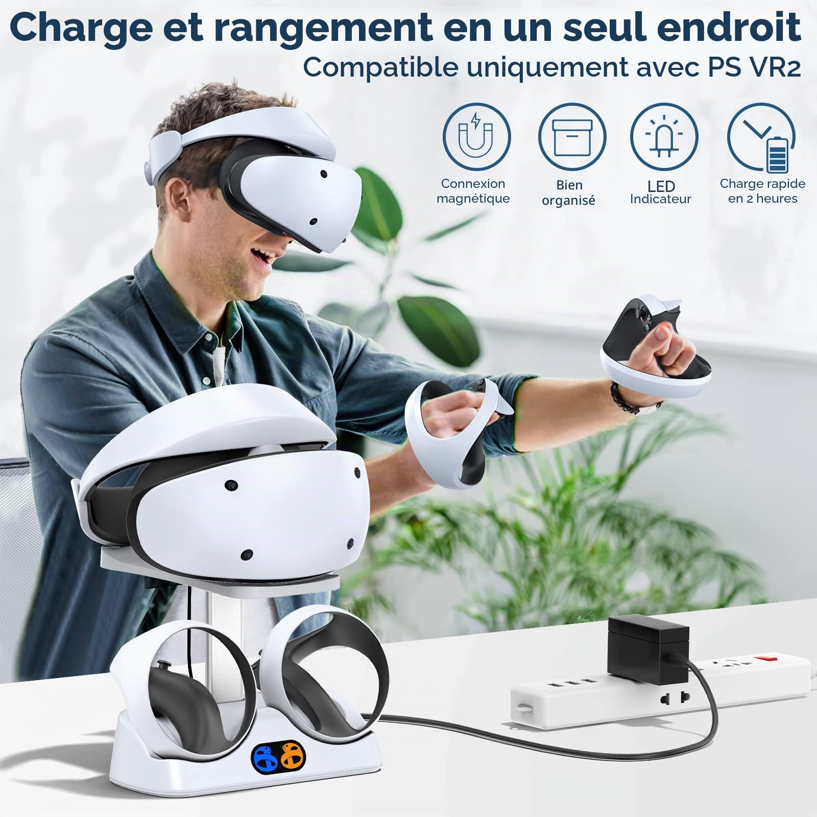 Tokluck Chargeur PSVR 2, Base de Chargeur Rapide 2H avec Support de PlayStation VR2, Station de Charge, Connecteur Magnétique et Câble de Type C, Accessoires