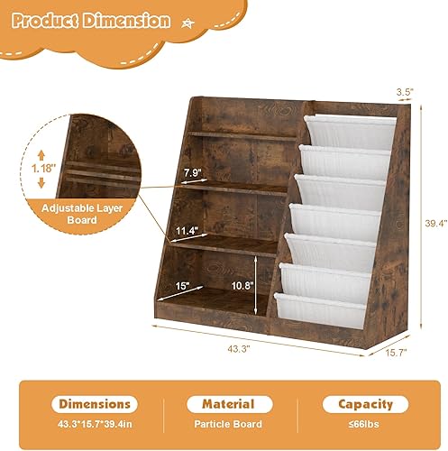 Miniatura 51 de Estantería de madera rosa de 4 niveles para niños, estantería de 5 capas, estante para libros de almacenamiento para bebés, organizador de juguetes