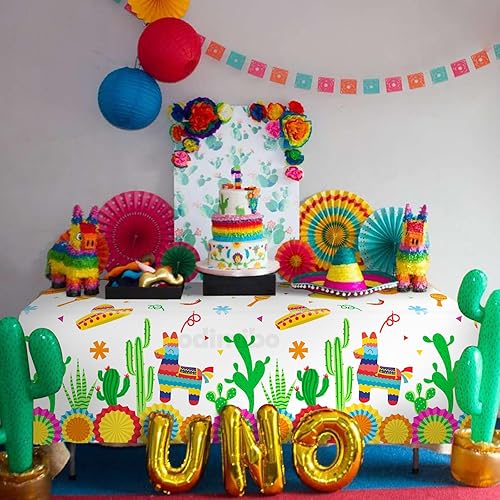 Miniatura 6 de odimibo Mantel de plástico desechable con diseño de cactus y llamas, 3 piezas, para fiesta de cumpleaños, manteles rectangulares