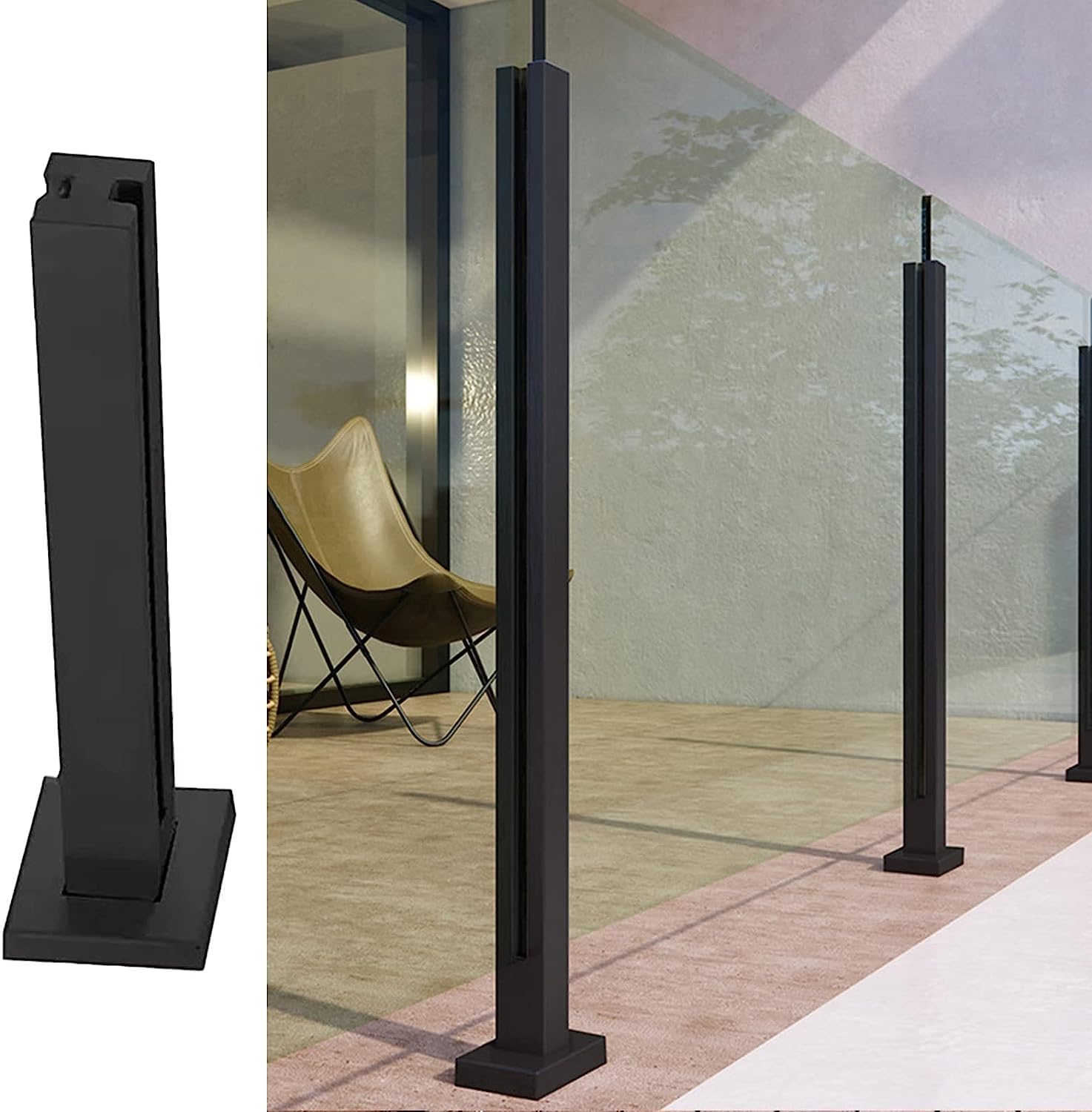 Poteaux de garde-corps en acier inoxydable noir 105 cm pour balustrade verre