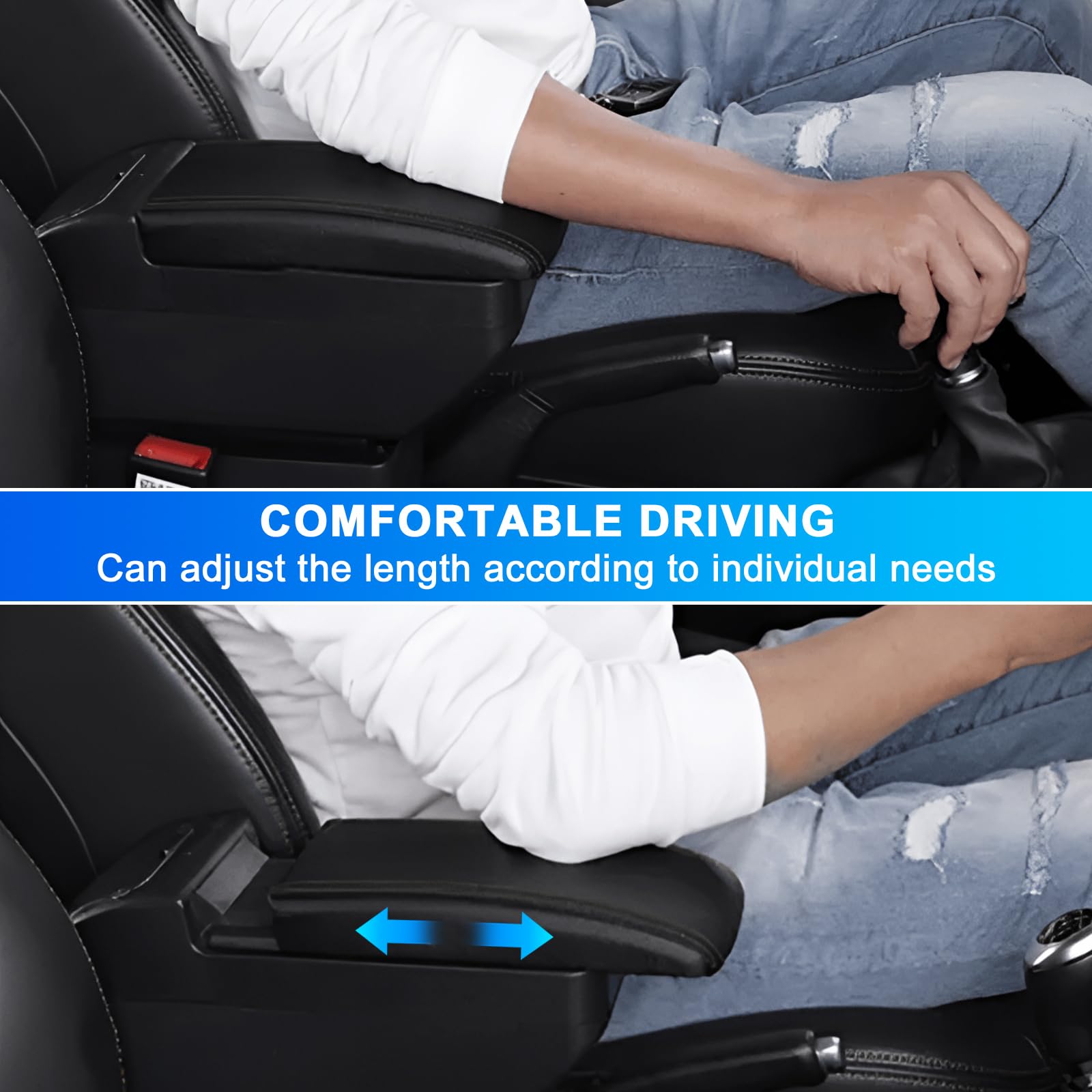 Scatola per Braccioli per Auto per 2015-2020 Skoda Fabia 3, Bracciolo a Doppio Strato con 7 Porte di Ricarica USB Scatola Portaoggetti per Console Centrale in Pelle PU Nera