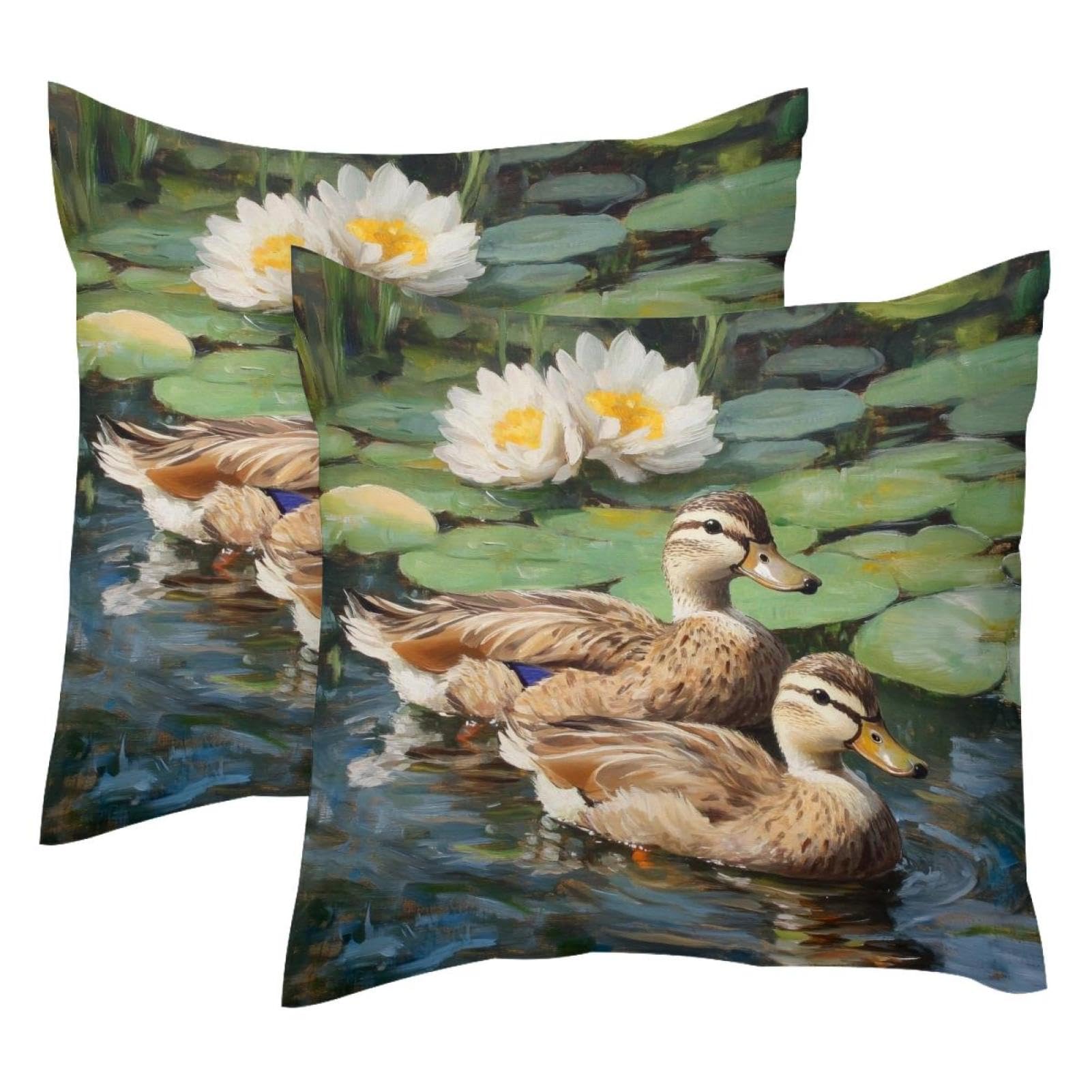 Housse de coussin velours doux double face motif lotus 50x50cm
