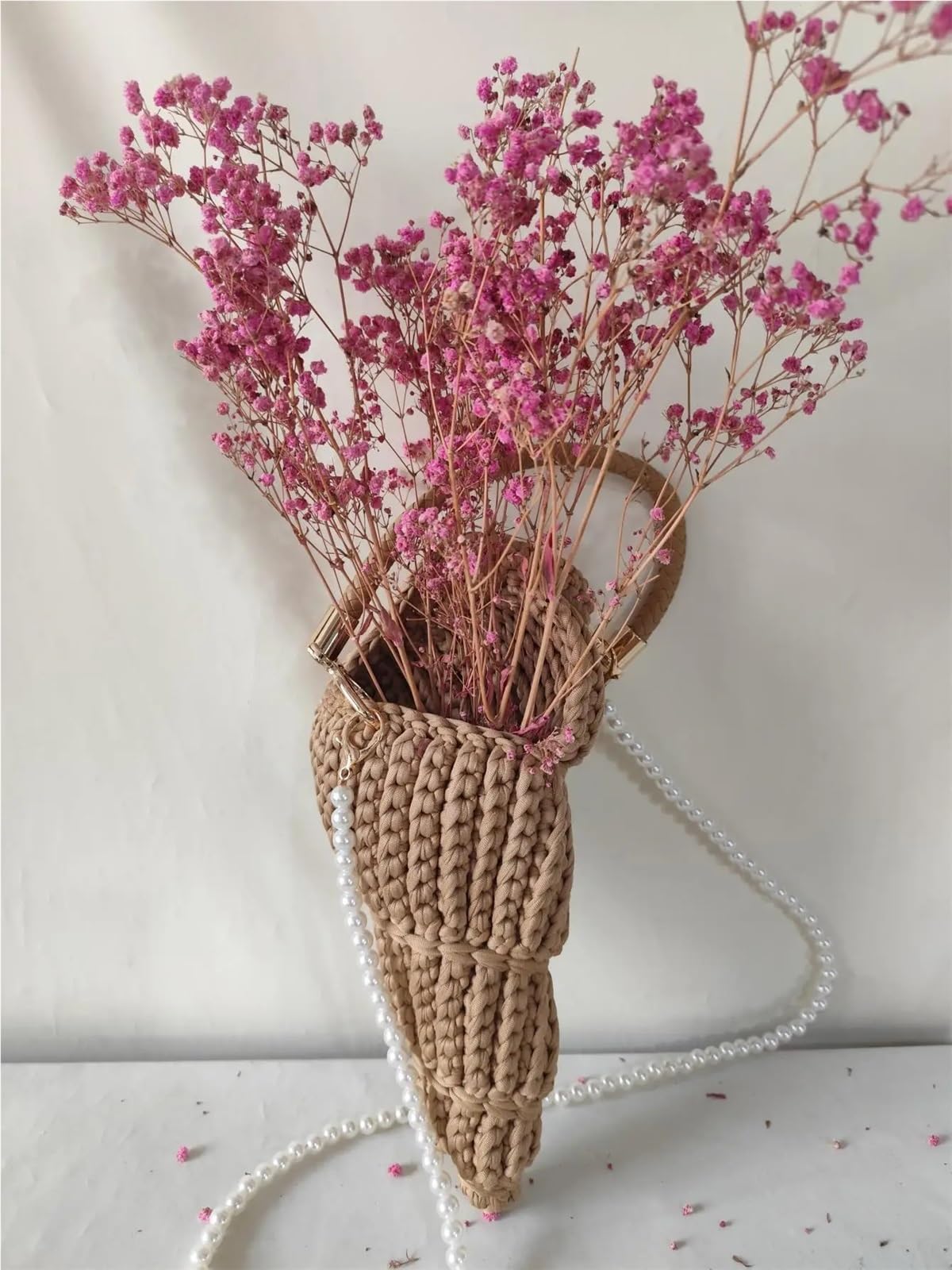 Bolso Crochet Bolso bandolera de concha de mar tejido a mano en color puro