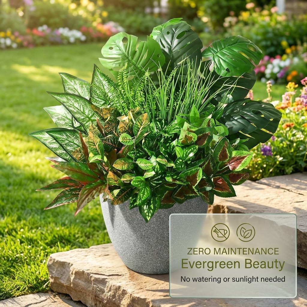 Waipfaru Artificial Plants Outdoor UV Resistant, Realistic Fake Plants Artificial Greenery, Large Bunches Faux Plants for Indoor Outdoor Porch Patio Garden Spring Summer Home Decor (Large 10pcs) - Image 6