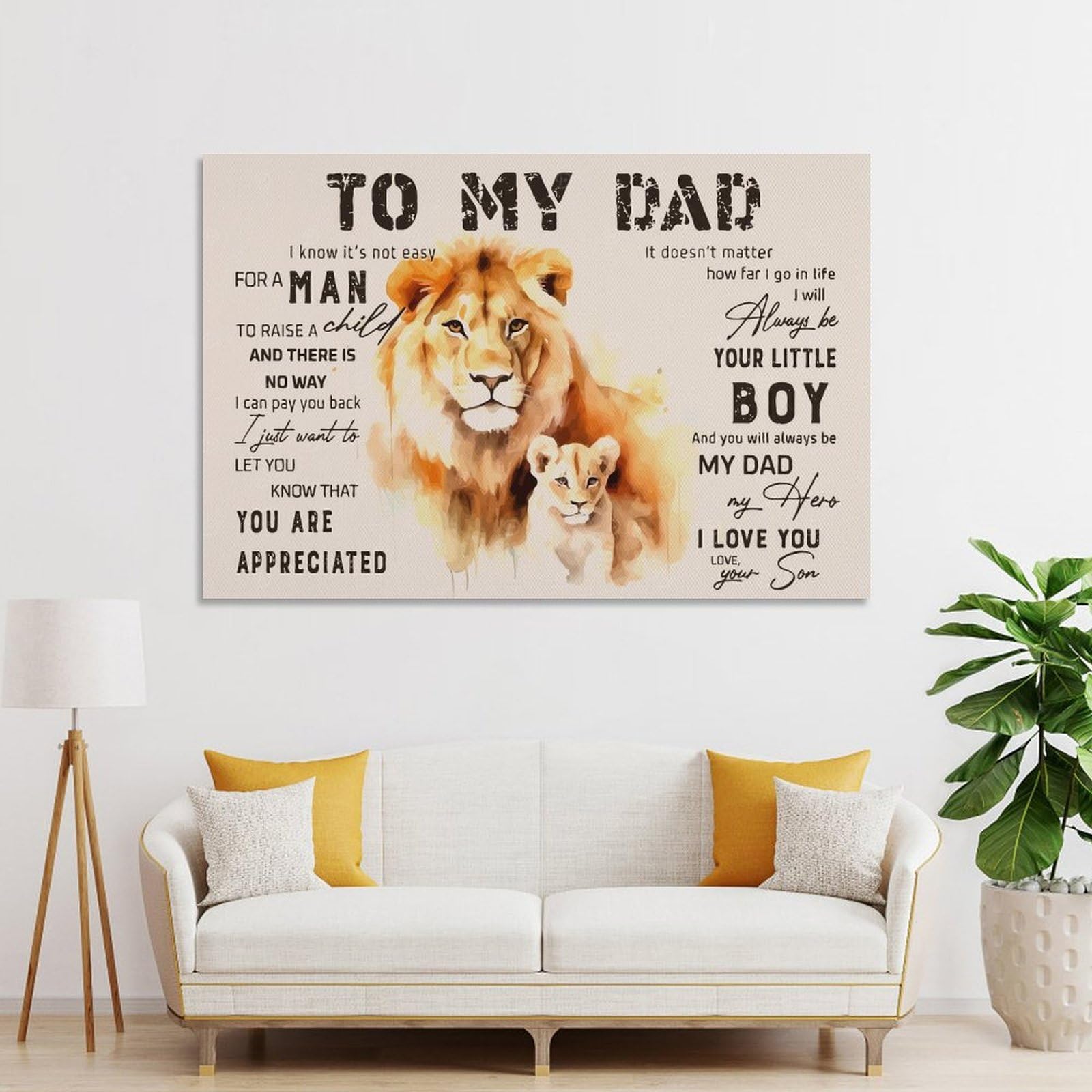 Junmoney Home Decor Wall Art To My Dad From Son Lion, 24x36inch(60x90cm), for Hallway, Bedroom Or Modern Interiors, Gift Idea for Housewarming And Birthdays