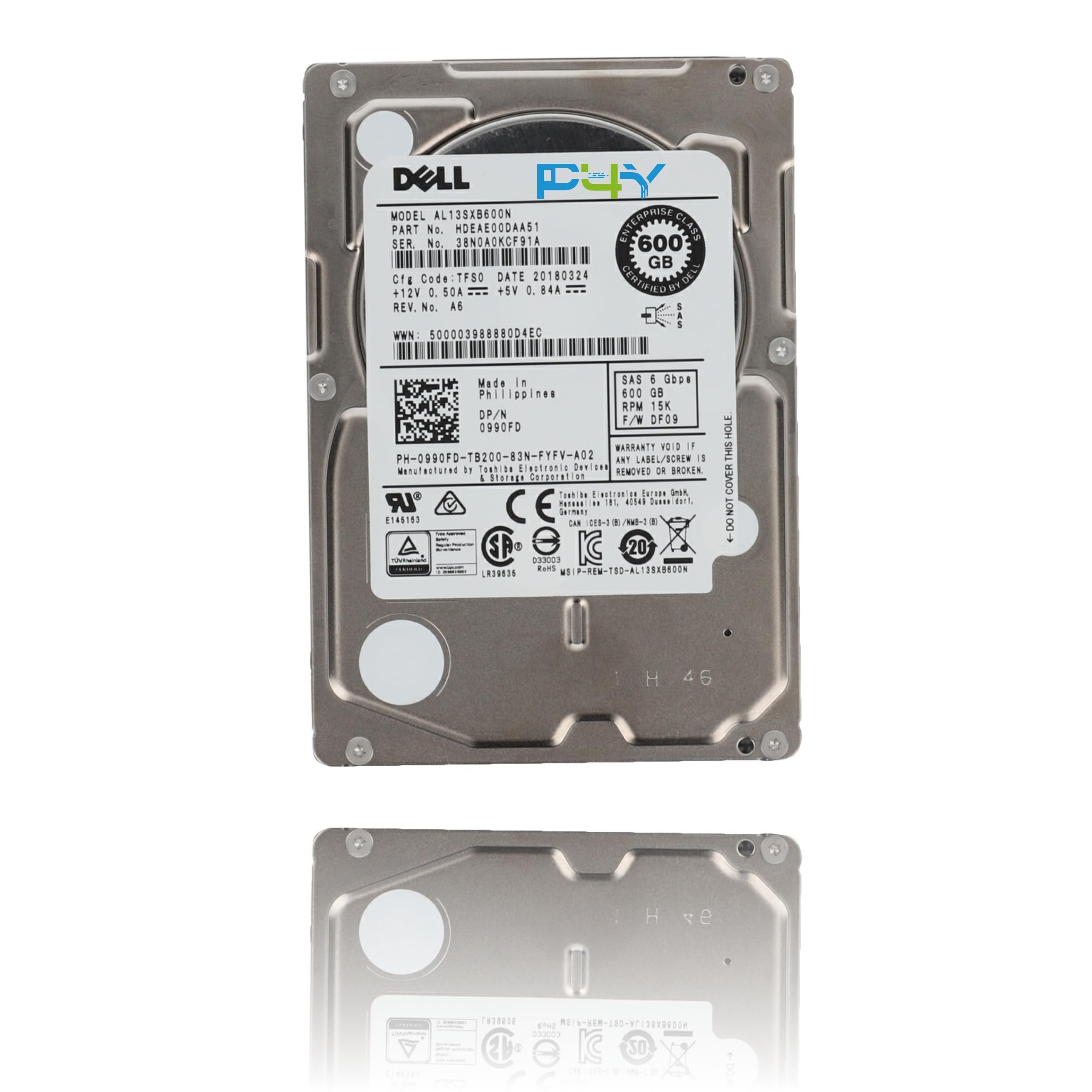 P4Y 2.5" HDD 600GB SAS 15K RPM 6G/s 5V pour Dell 990FD AL13SXB600N Enterprise Class
