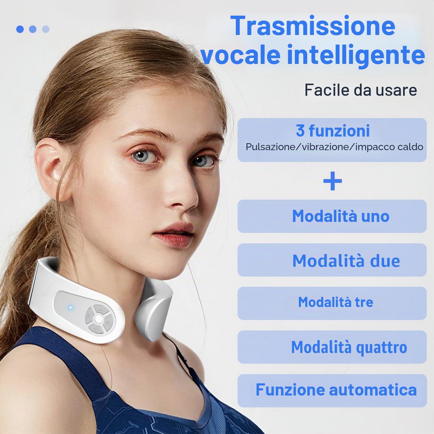Massaggiatore Cervicale, Massaggiatore Collo Vocale Intelligente con Terapia Calore 42°C, 5 Modalità 15 Livelli Impulsi Elettromagnetici Massaggiatore per Domestico, Ufficio, Viaggio
