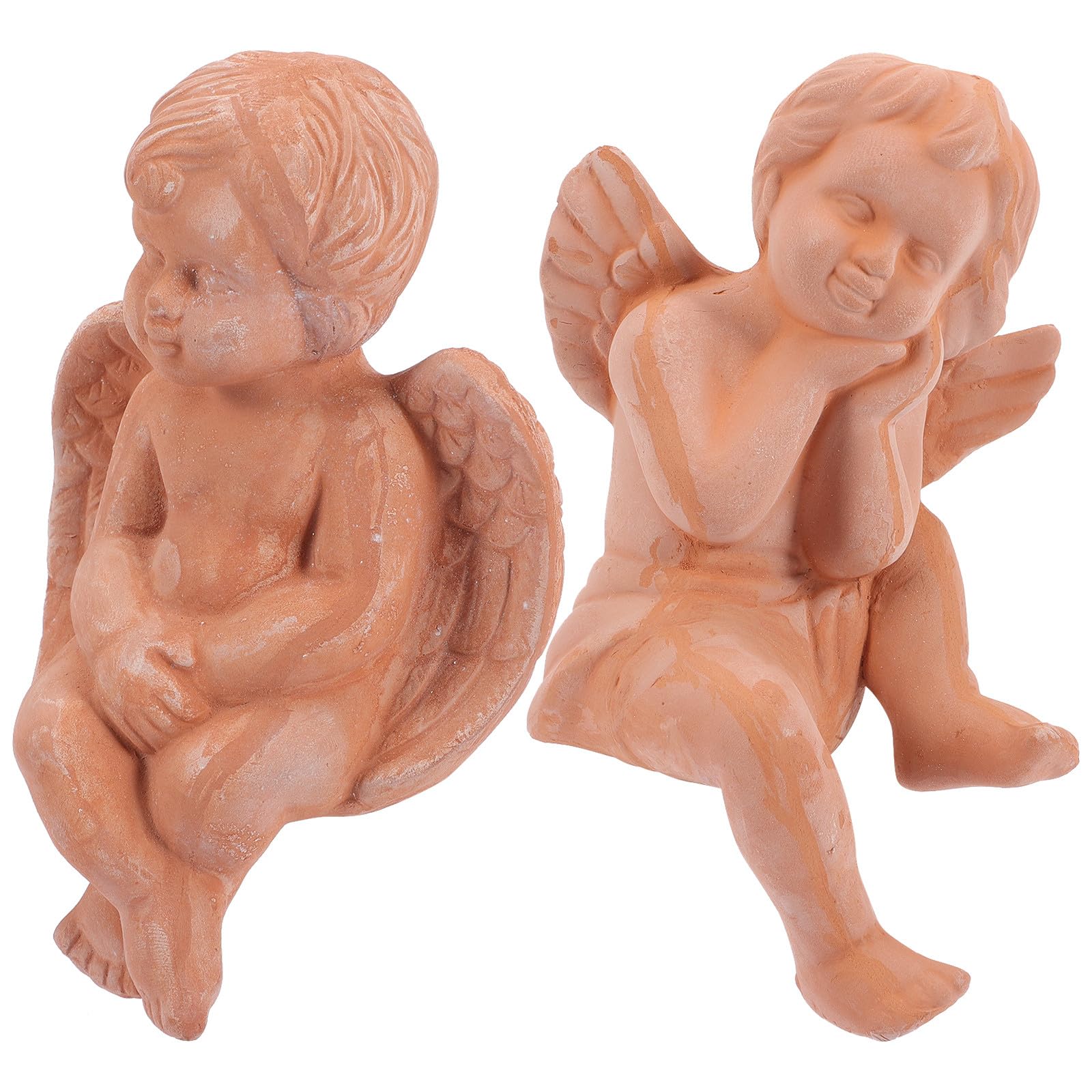 Statua di Angeli in Ceramica 2 Pezzi per Decorazione Casa e Ufficio, Scultura in Terracotta Resistente e Adorabile per Vasi e Arredamento da Tavolo
