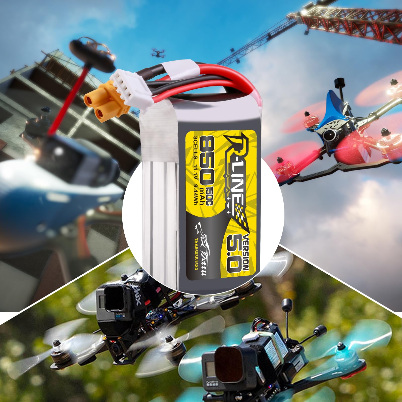 TATTU 3S Lipo akumulator 850 mAh 11,1 V 150C 3S1P bateria z wtyczką XT30 do dronów FPV o średnicy od 3 do 5 cali