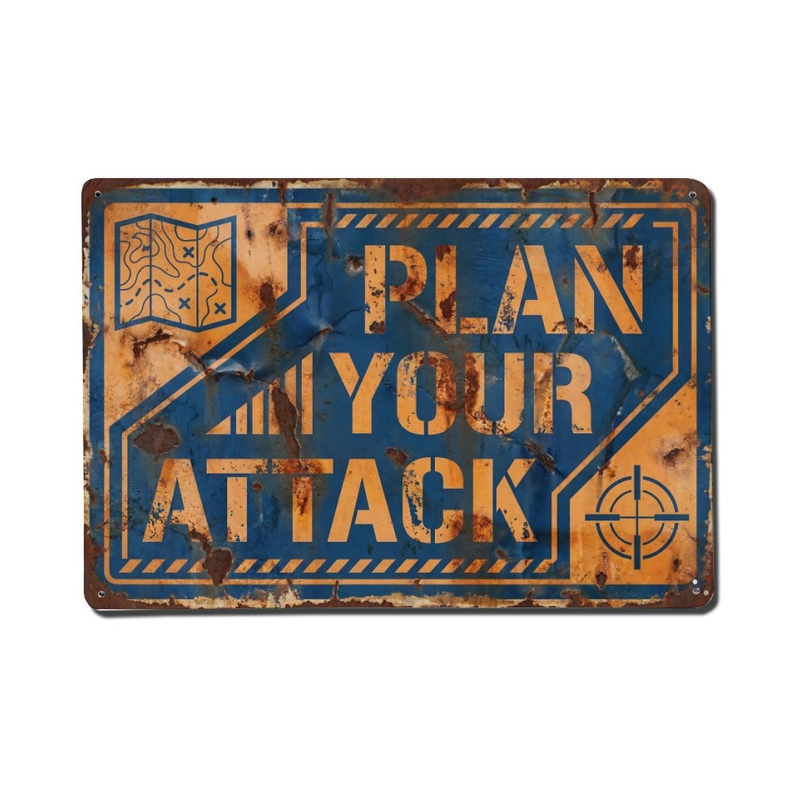 Plan Your Attack Strategy Retro Motivational Slogans Metal Tin Sign Plaque Wall Decor for Cafe, Club Bar, Office, Home Garden Metal Poster 8x12Inch