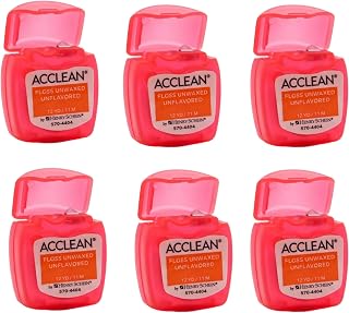 Acclean Unwaxed Dental Floss, Travel Size, Unflavored, 12 Yds, 6 Ct