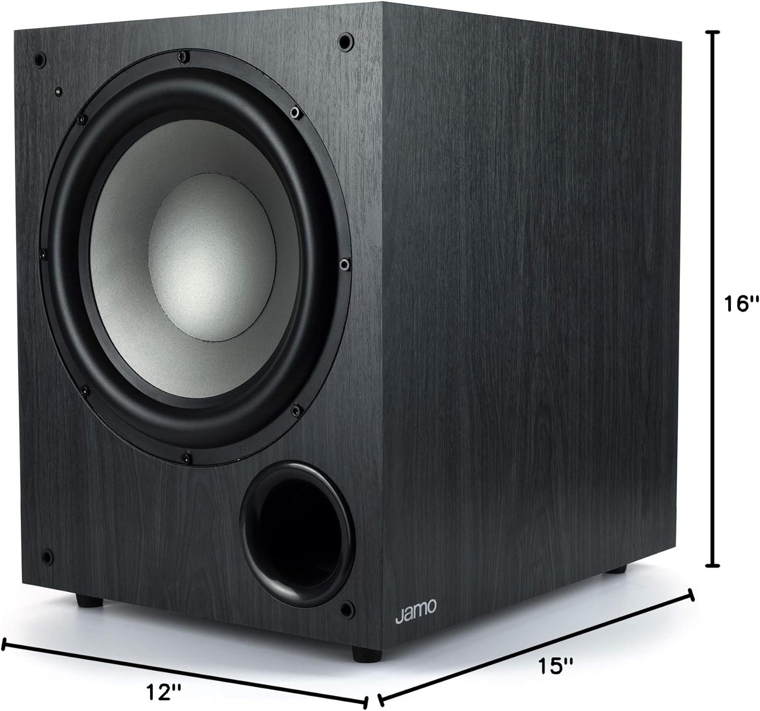 Dimensions of the Jamo C910 Subwoofer: 15 inches deep, 12 inches wide, and 16 inches high.