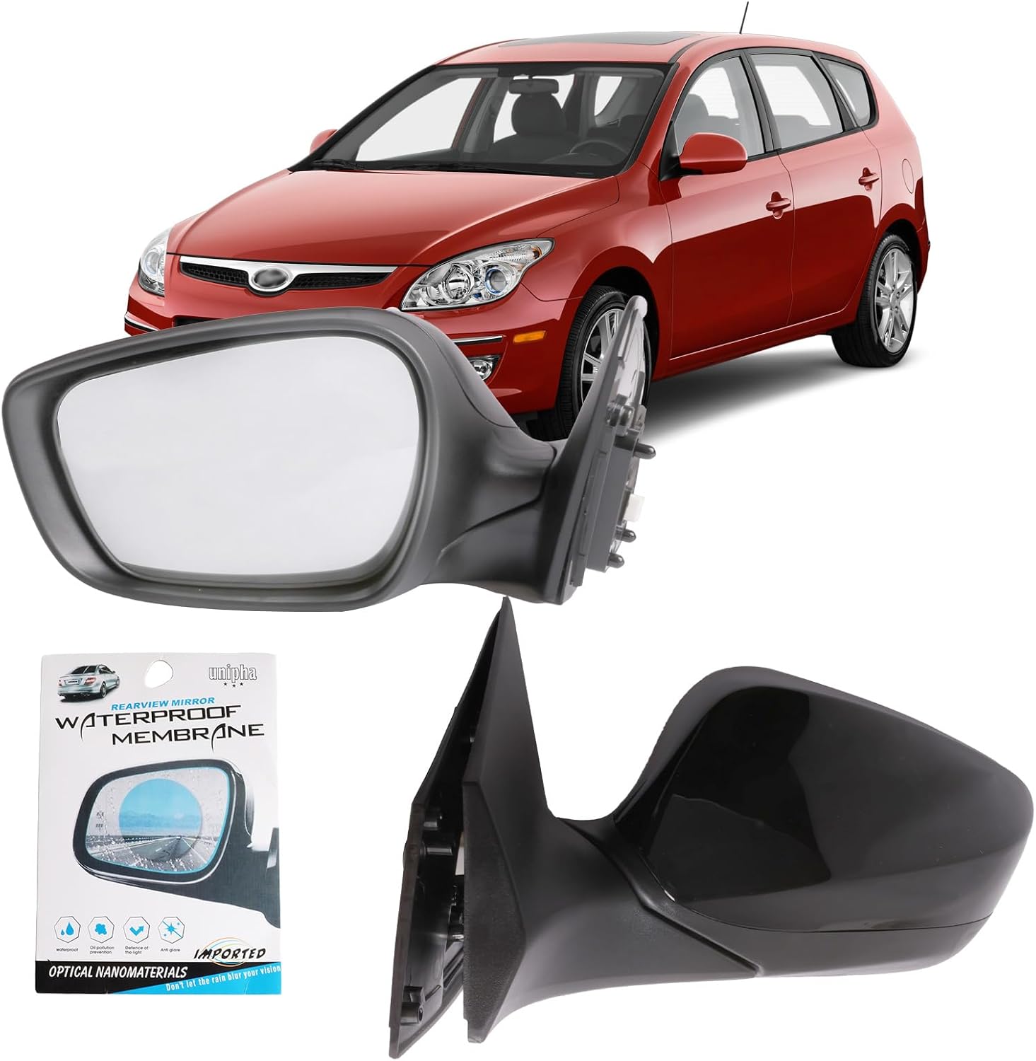 MITZONE Left Driver Side Rear Mirror Assembly Compatible with 2011 2012 2013 Hyundai Elantra Manual folding Power Glass Heated 5Pins Black Outside View Mirror 876103Y100 HY1320179