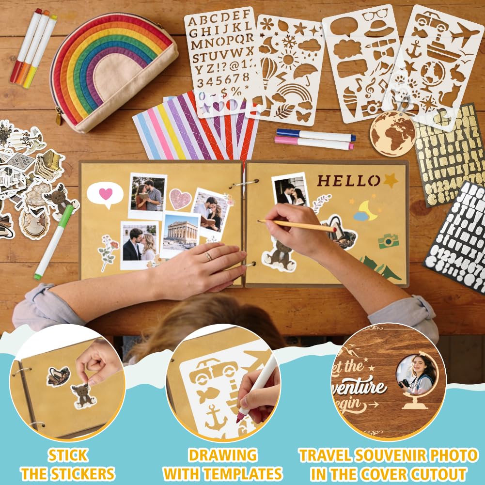 FINGERINSPIRE Kit para álbum de recuerdos de viaje con tapa de madera 230 x 170 mm Juego de álbumes de fotos para diario de viaje con 31 páginas cuaderno DIY para guardar los recuerdos de viaje