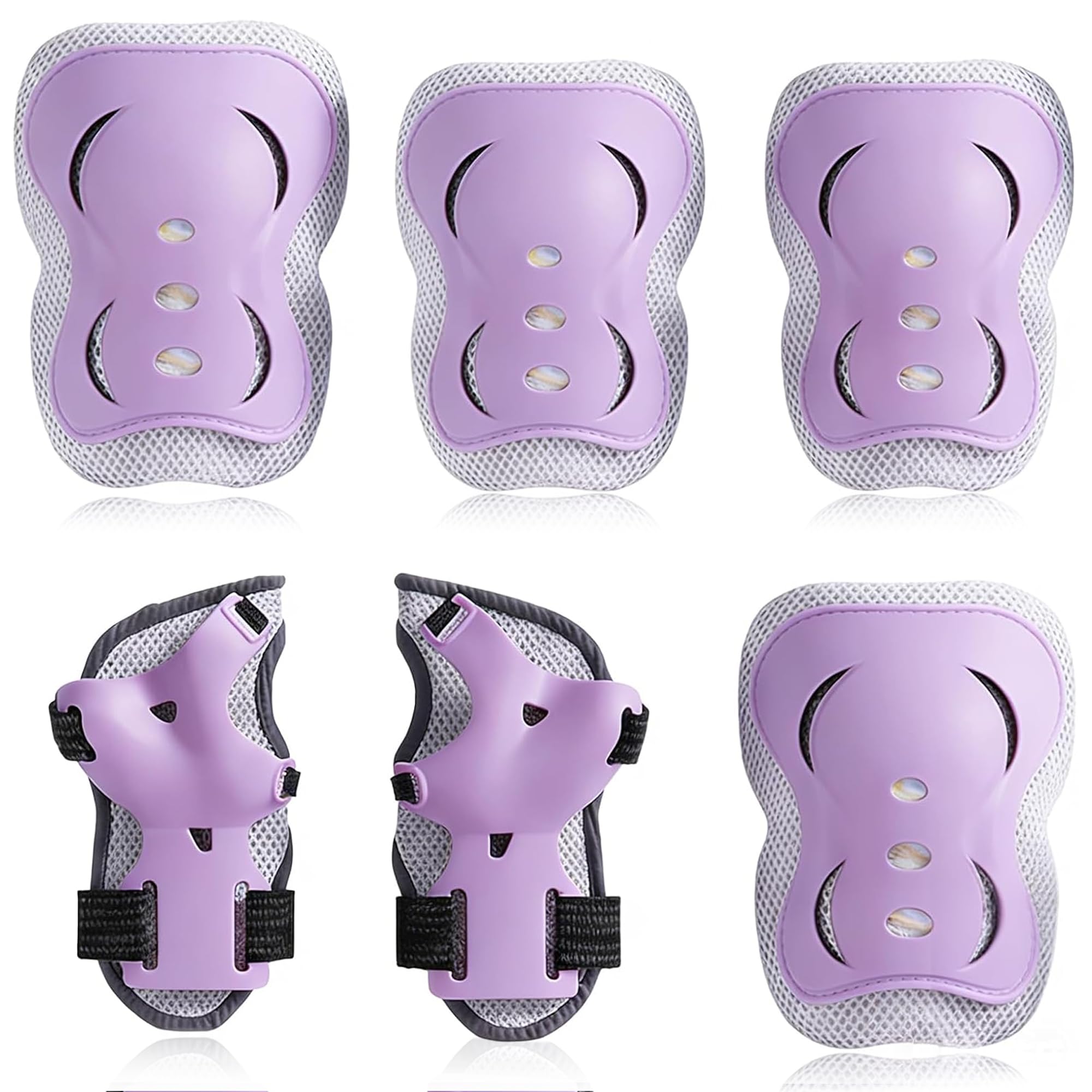 6Pcs Kids Protective Gear, Adjustable Knee Elbow Wrist Pads Set(Purple)