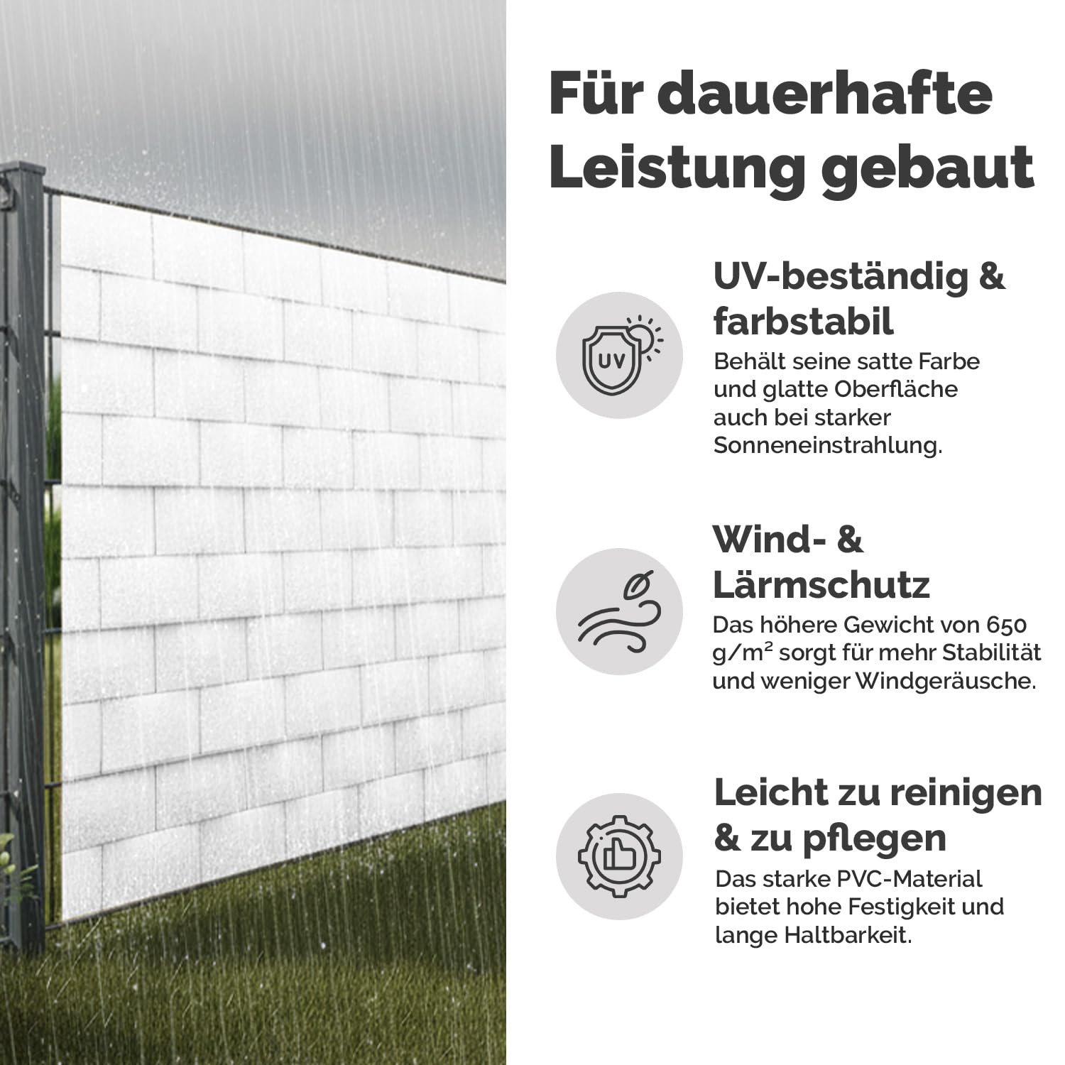 Electronicx Premium PVC Sichtschutzstreifen RAL 9003 Weiß Hochwertige Zaunfolie Doppelstabmatten 35m x 19 cm 650g/m² UV-beständig, extra langlebig, Blickdicht, inkl. 20 Befestigungsclips