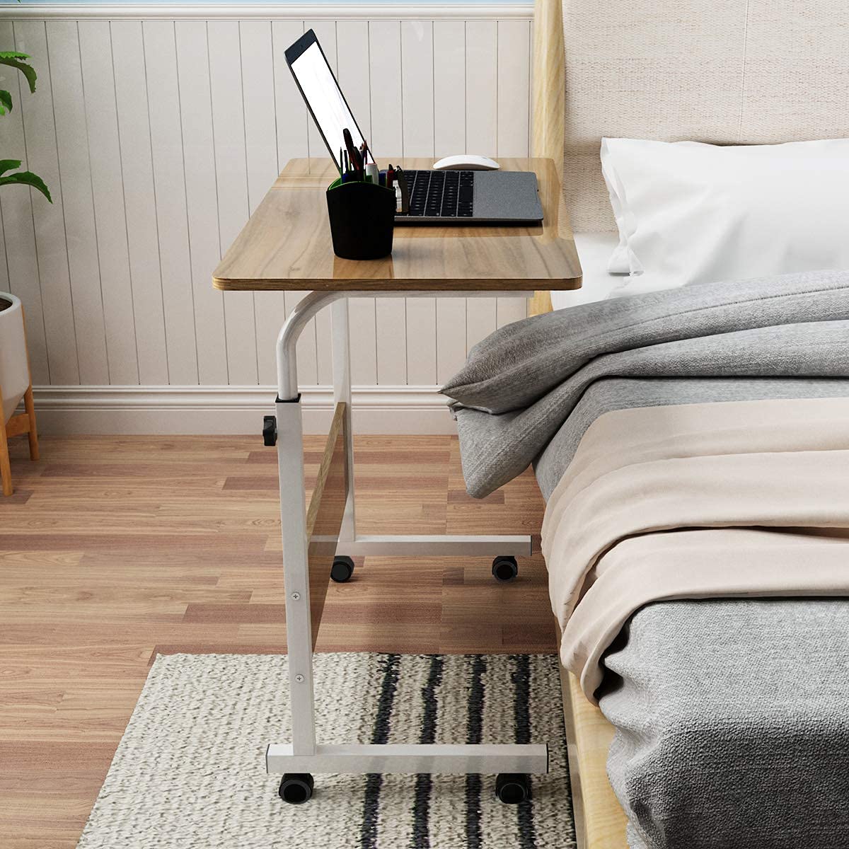 sogesfurniture Mobile Side Table 31.5 inches Tablet Slot & Wheels Mobile Laptop Computer Desk Adjustable Movable Laptop Computer Stand for Bed Sofa