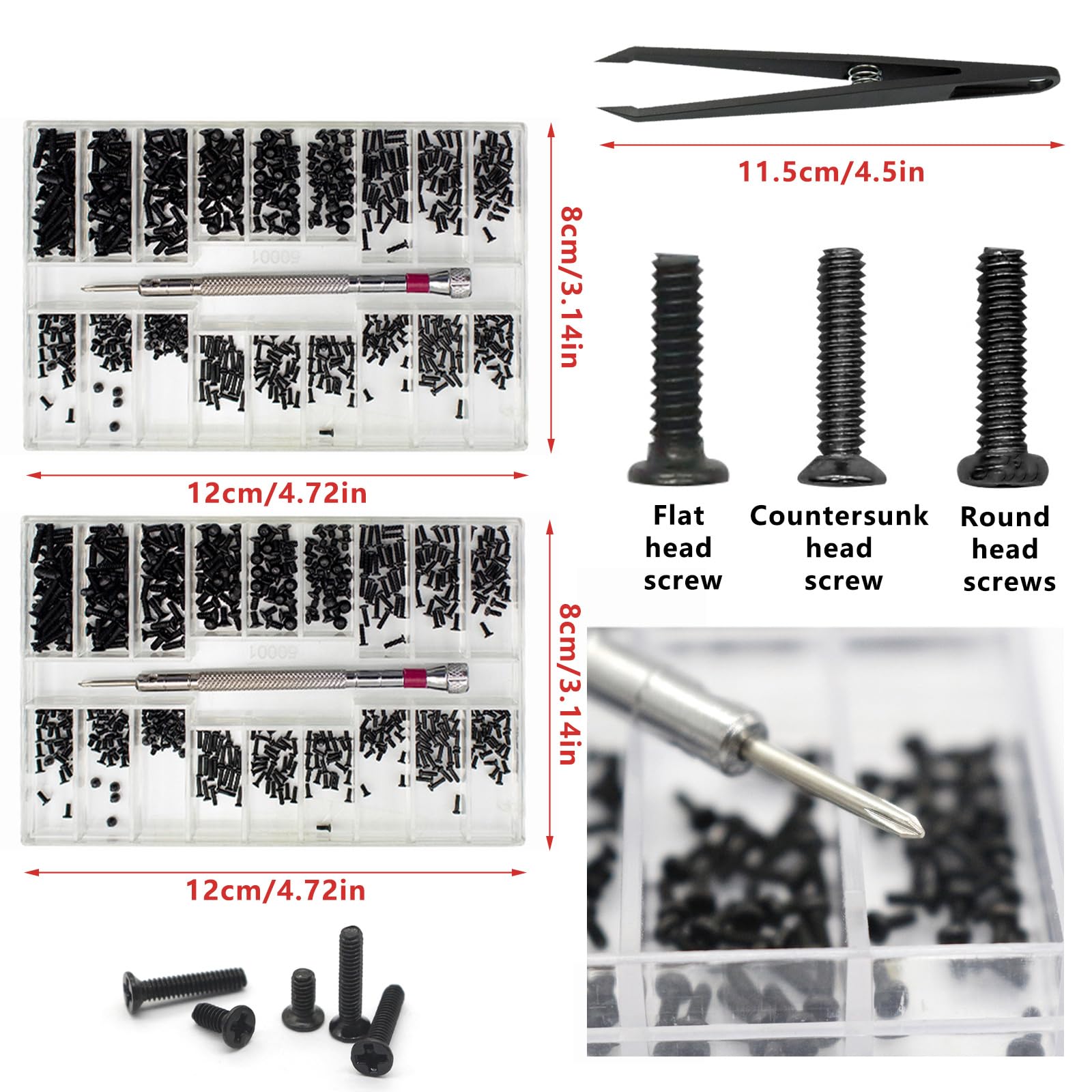 Bikasun 1000 Pcs Small Screws Assortment Kit, M1.2 M1.4 M2 Tiny Micro Screws Set, Watch Glasses Computer Replacement Screws - Image 2