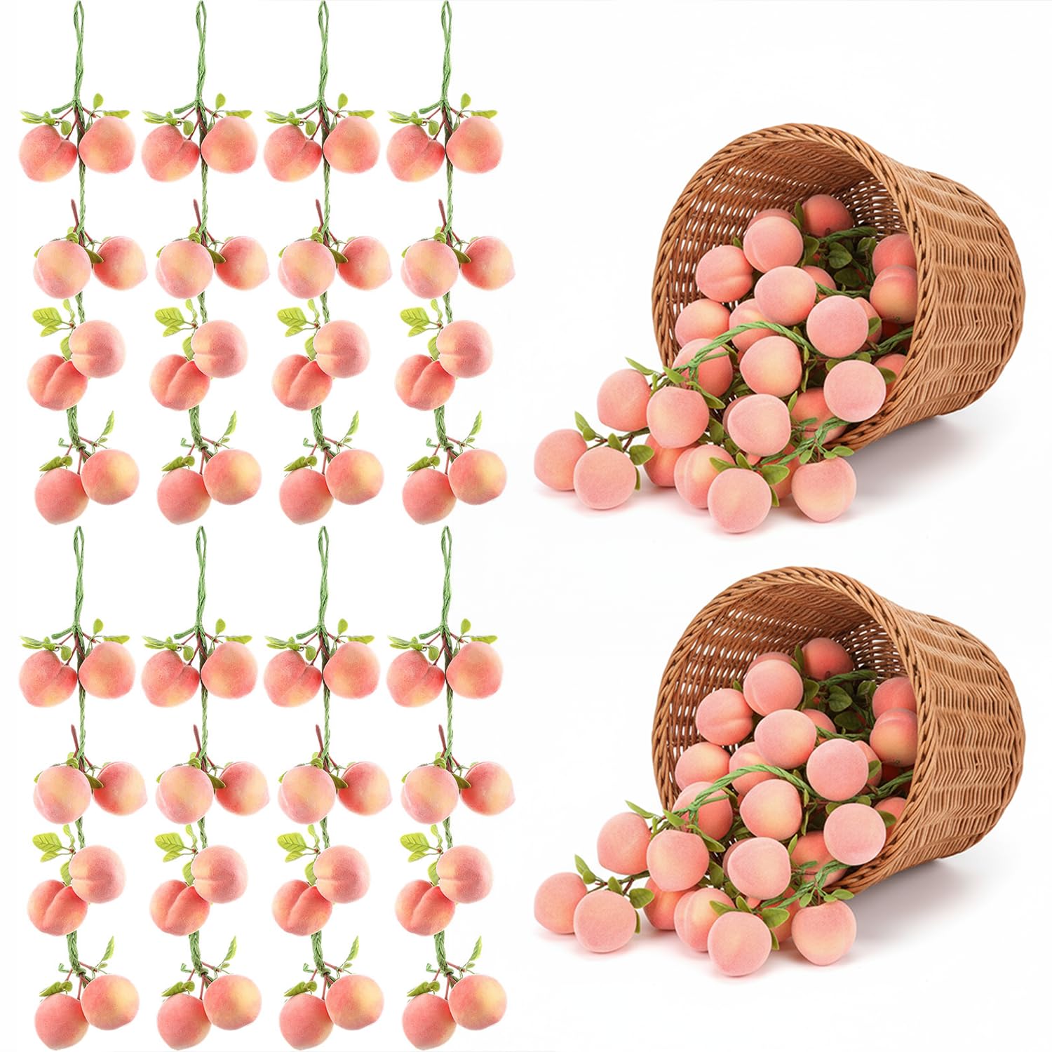 10 Pcs Artificial Peach Pendant, Fake Fruit Simulation Peach String Fruits Model for Home Kitchen Party Decorate Lifelike Food Festival Decorations Photo Props