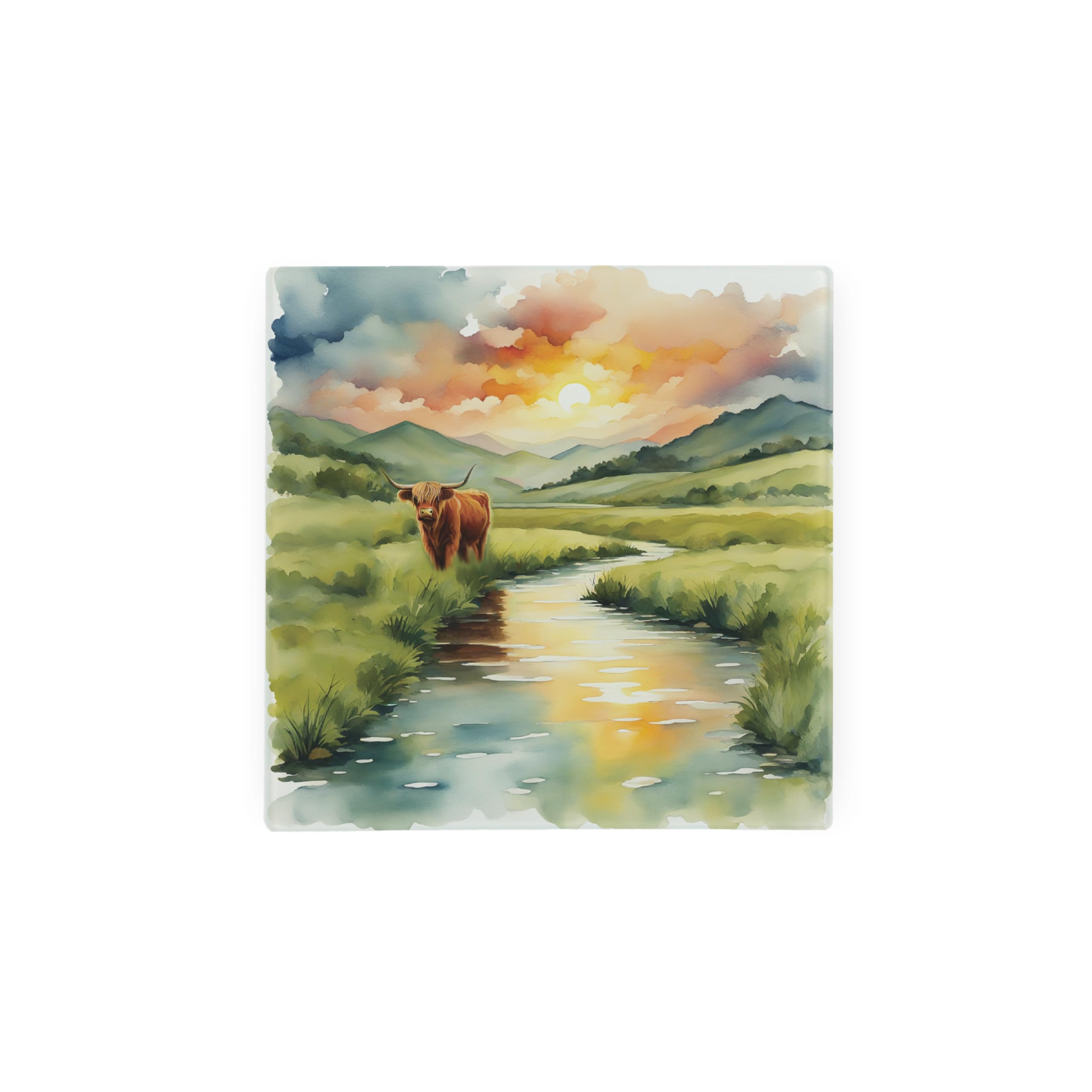 Purely Home Highland Cow Hot Pot Stand Trivet - British Wildlife Art Glassware Gift/Present - Kitchen Chopping/Cutting Board Worktop Protector With Non-Slip Feet 20Cm X 20Cm (8" X 8")