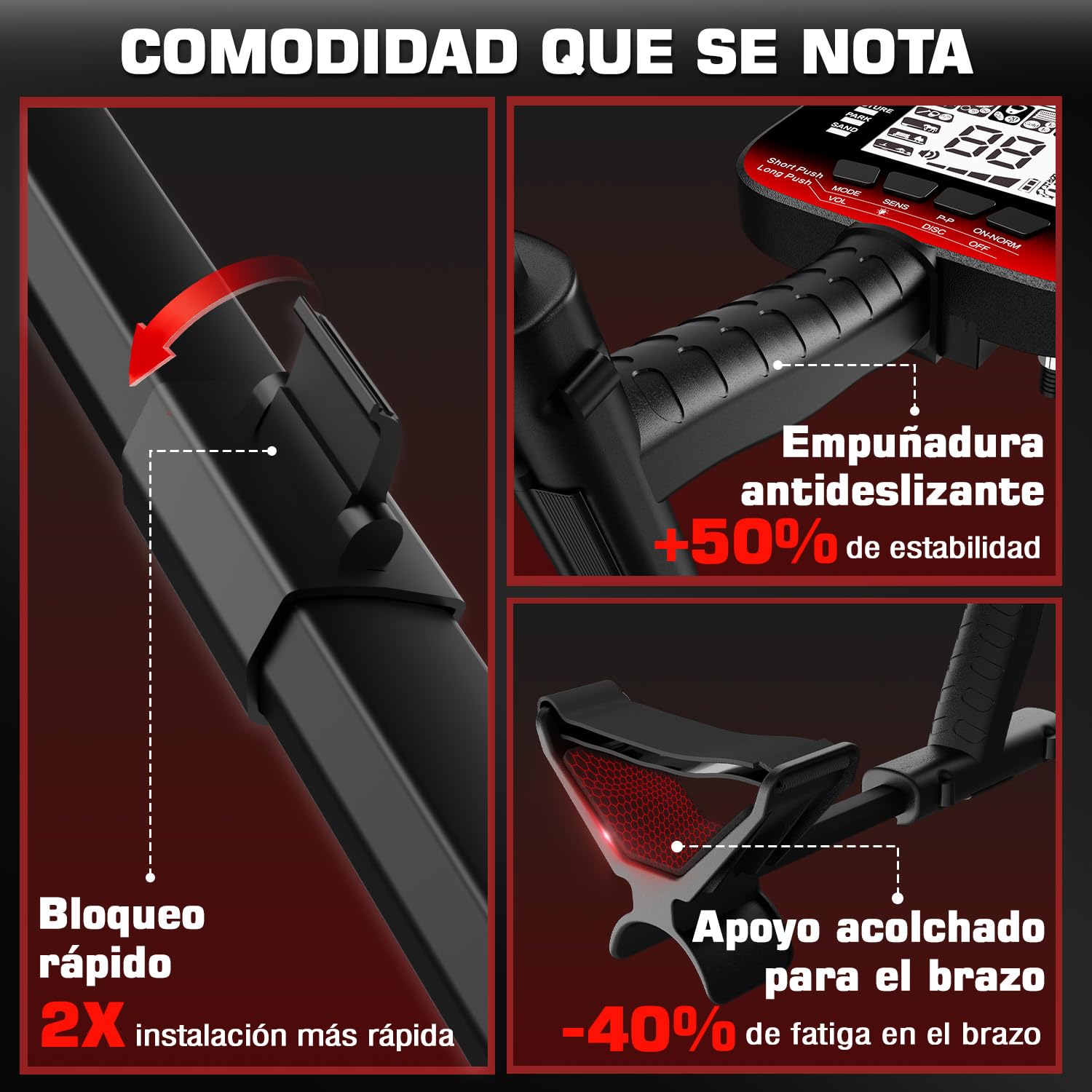 DR.ÖTEK Detector de Metales Profesional para Adultos y Niños, Impermeable para Oro con Modos Pinpoint y Terreno, Emparejamiento Rápido, 6 Modos, Alta Precisión, Ligero y Fácil de Usar,Rojo