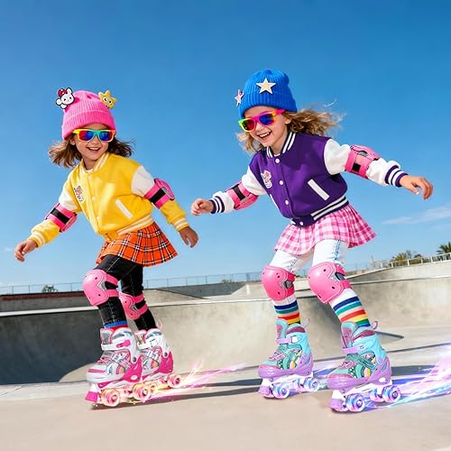 Miniatura 8 de Nattork Patines de ruedas para niñas para niños, 4 tamaños ajustables de arco iris con todas las ruedas iluminadas, el mejor regalo de cumpleaños