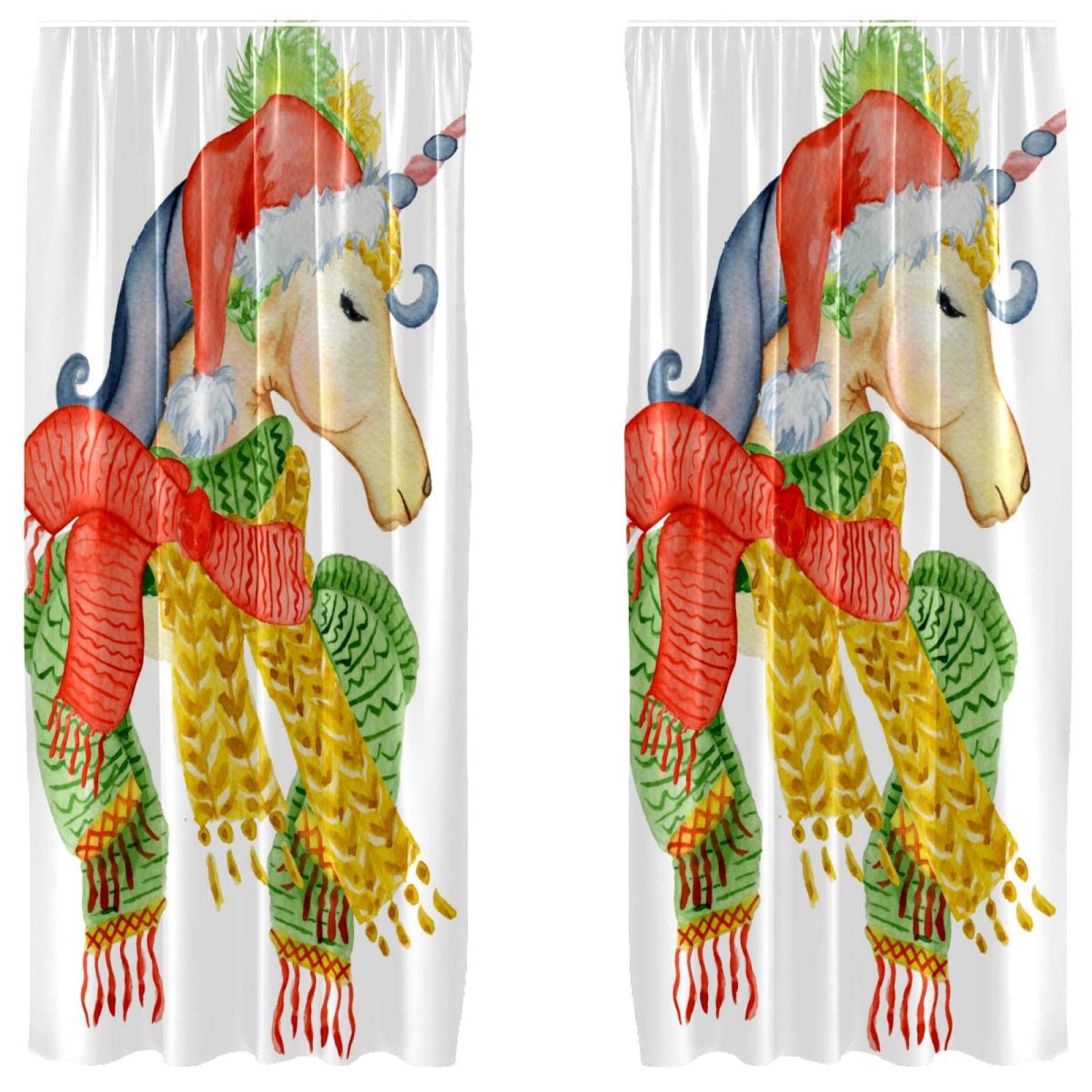 Panneaux décoratifs pour fenêtre licorne de Noël | Rideaux hiver 140x213