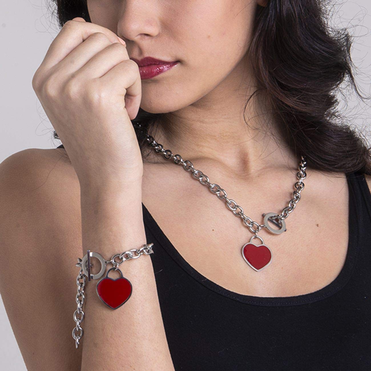 inSCINTILLE Cuore Rock Collana Donna con Ciondolo a Cuore – Girocollo Elegante con Maglia Rollò, Chiusura a T e Charm Lucido – Idea Regalo per Lei