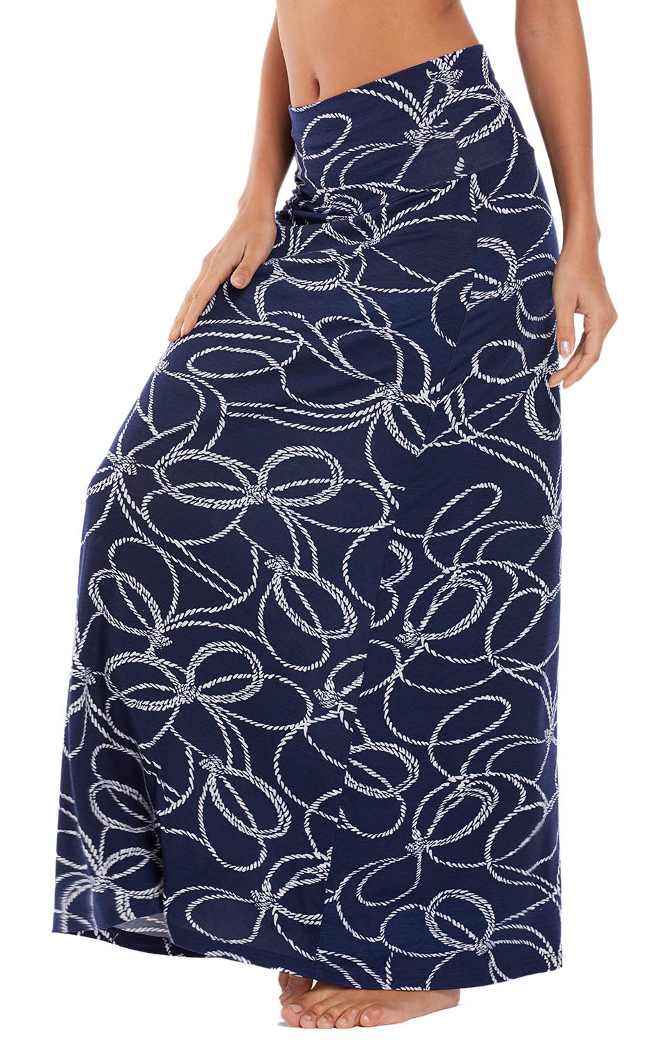 EXCHIC Jupe longue style bohème avec taille élastique et imprimé/unie, 10, XX-Large