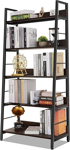 Miniatura 10 de Himimi Estantería de escalera negra, estantería industrial de 5 estantes, estantería industrial de madera y metal, estante de flores para plantas,