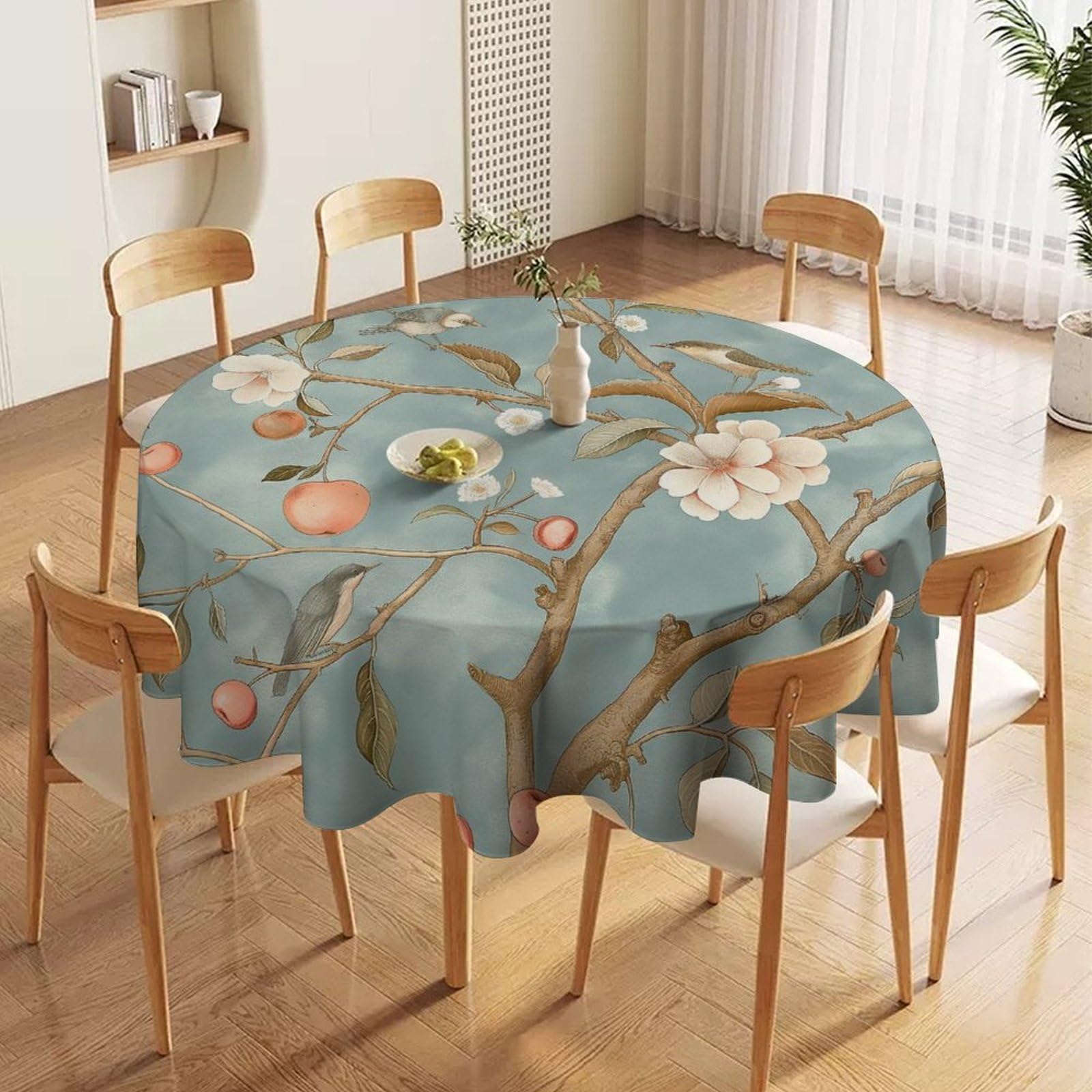 ORDOBO 3D Print Round Tablecloth - White Snowflakes Fashion Waterproof Dust-Proof Table Cover For Dinner Kitchen Holiday Home Protect Table Decoration 177X177Cm