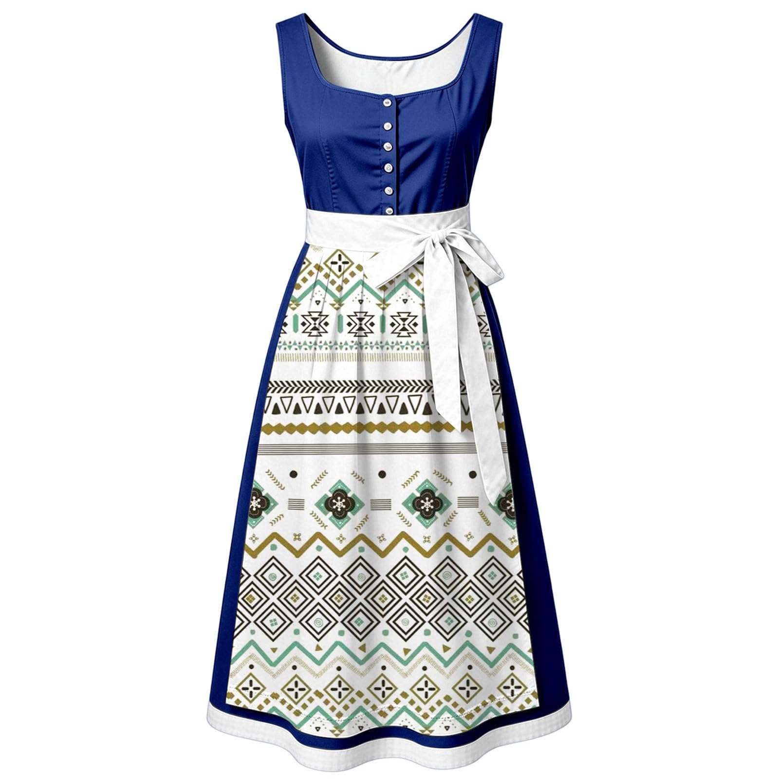 Elegante Abito Bavarese da Donna con Cintura in Vita e Bottoni sul Davanti per Occasioni Festive e
