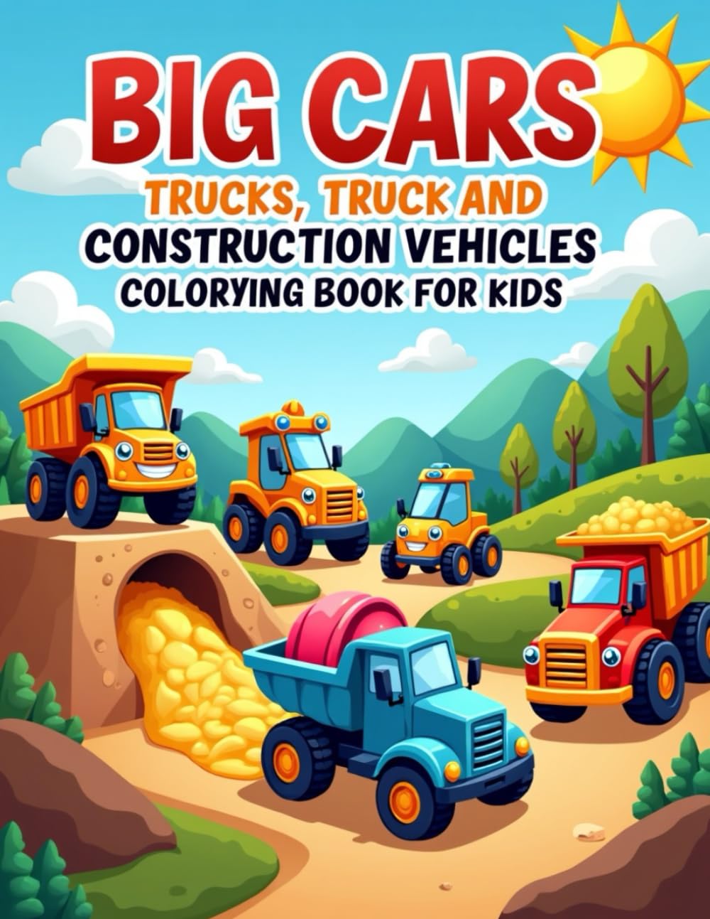 Cars, Trucks and Construction Vehicles Coloring Book for Kids: Fun and Easy Vehicle Coloring Pages for Kids Ages 3-8
