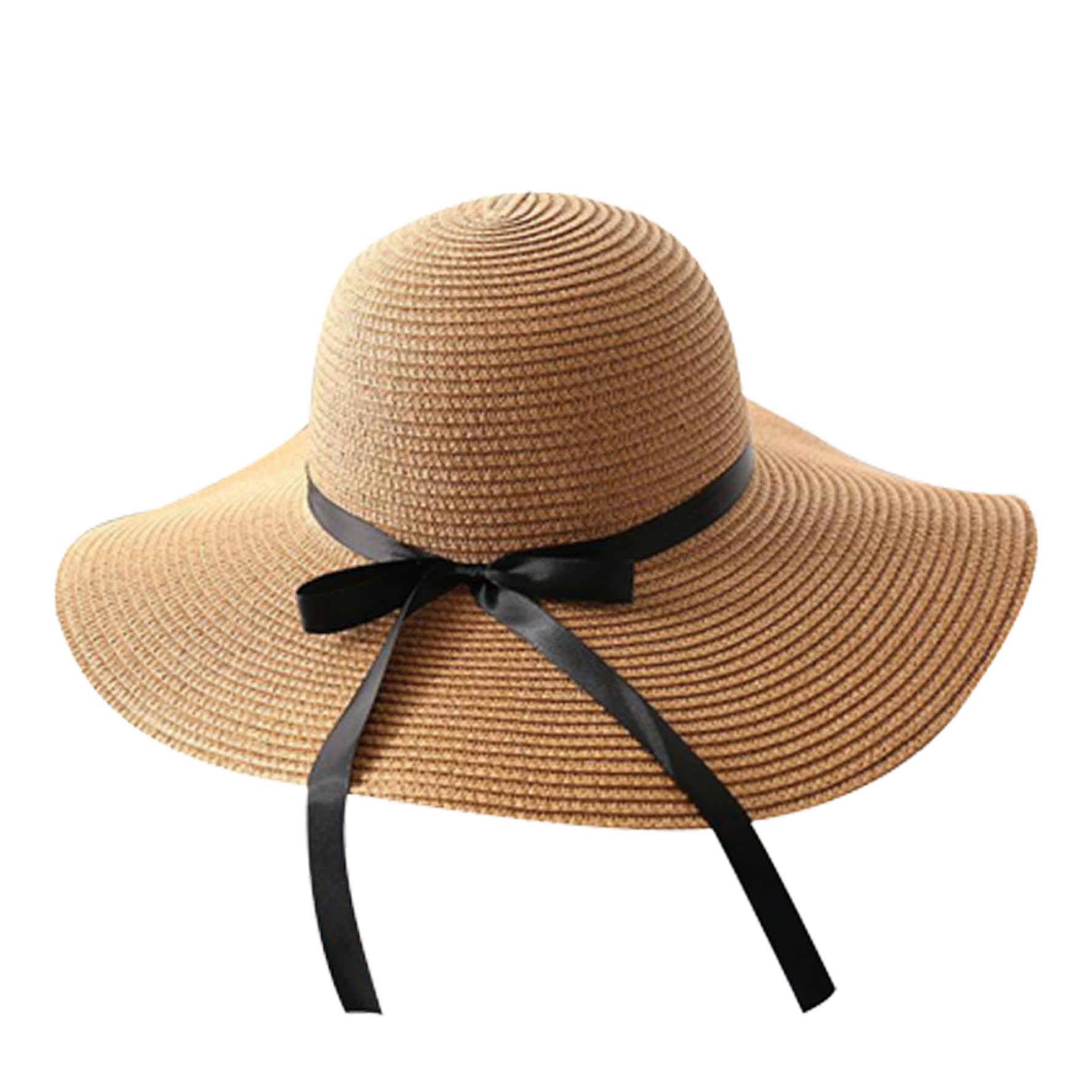 Sombrero de Paja para Mujer Sombreros para el Sol Ajustables Sombrero de ala Ancha de Verano UPF 50+ Playa de Paja Plegable Enrollable para Acampar Senderismo Caqui
