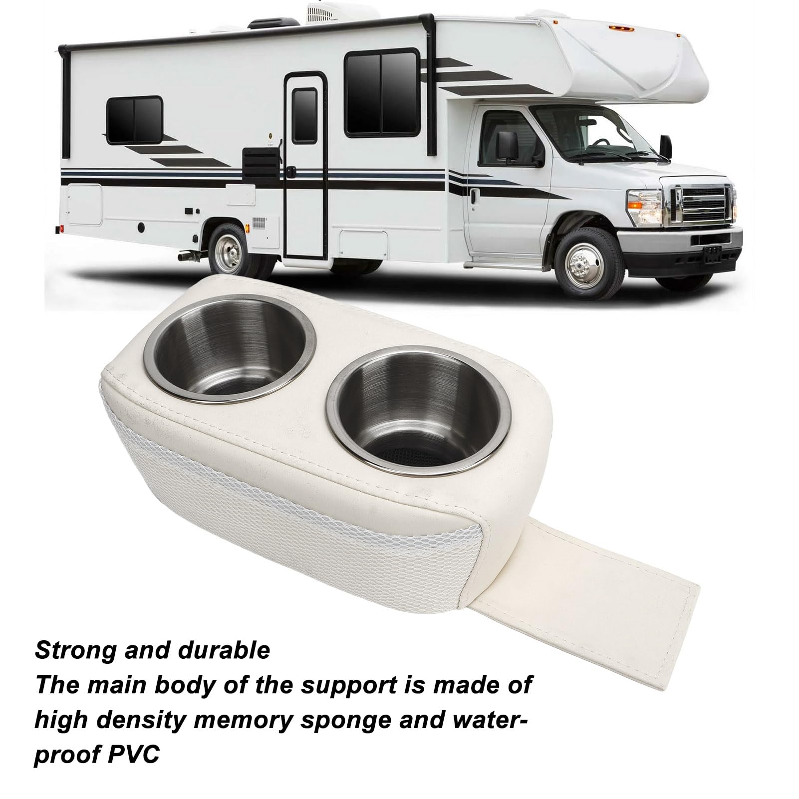 Keenso Double Porte-gobelet en Acier Inoxydable, Solide et Durable, Porte-Bouteille de Boisson Portable pour Ponton, Camping-Car, Yacht, Bateau, Voiture (White)