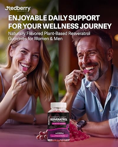 Miniatura 2 de Trans Resveratrol orgánico de alta absorción de alta pureza  Envejecimiento saludable, longevidad, energía y bienestar diario  Gomitas de