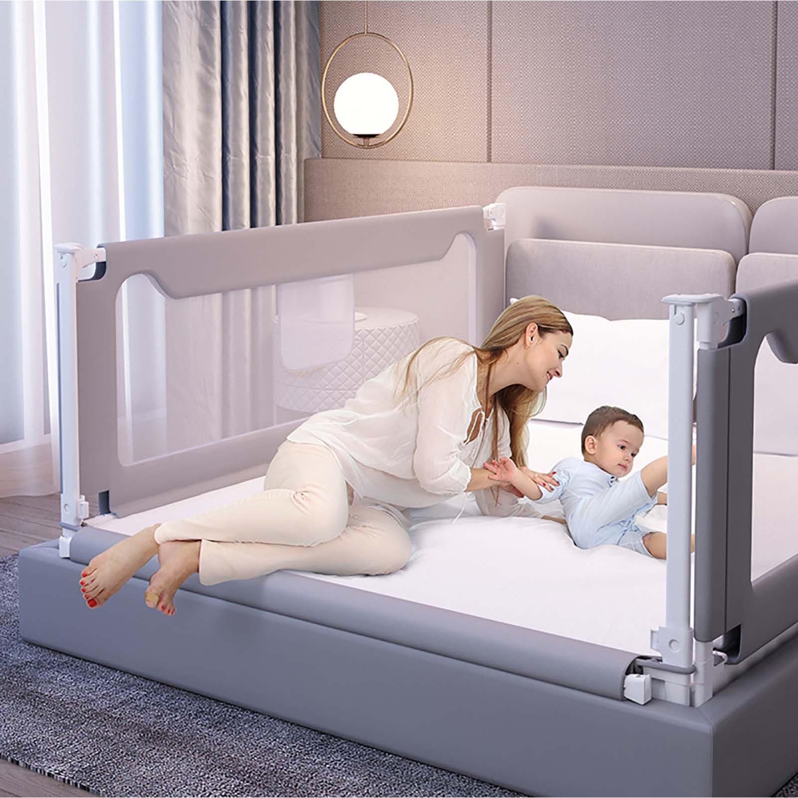 Barandilla de seguridad abatible para cama infantil con construcción reforzada para protección contra caídas en cunas