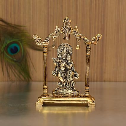 Collectible India Metal Gold Plated Radha Krishna Idol Sculpture Statue Figurine Decorative Showpiece for Janmashtami Home Decoration Temple and Gift (Size 7 x 5 Inches) (1 Pieces)
