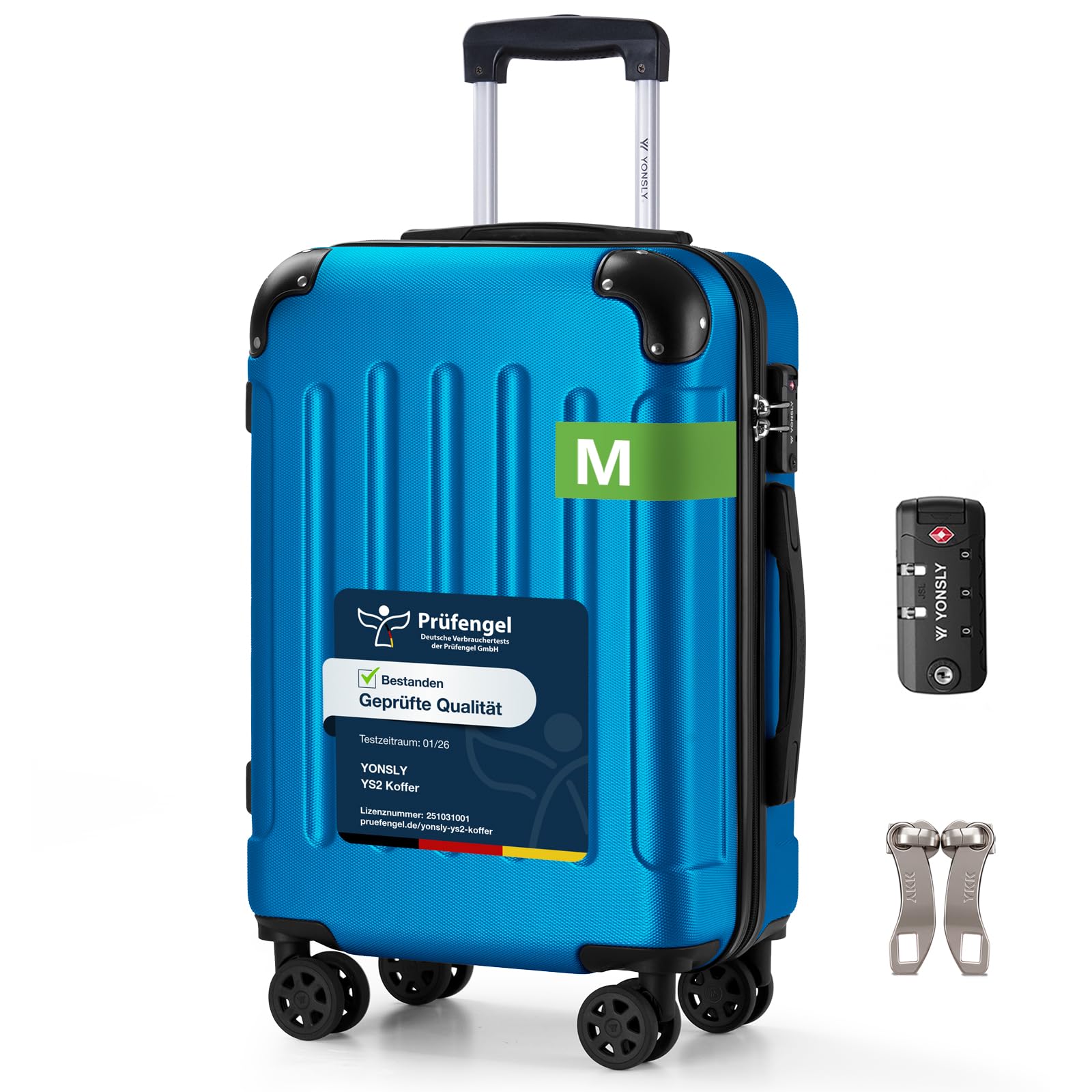 YONSLY Trolley Koffer Set, Reisekoffer, Rollkoffer Handgepäck, Kabinkoffer Suitcase, Gepäckset mit 360° Rollen, Hartschalenreisekoffer, Zahlenschloss, Gummigriff