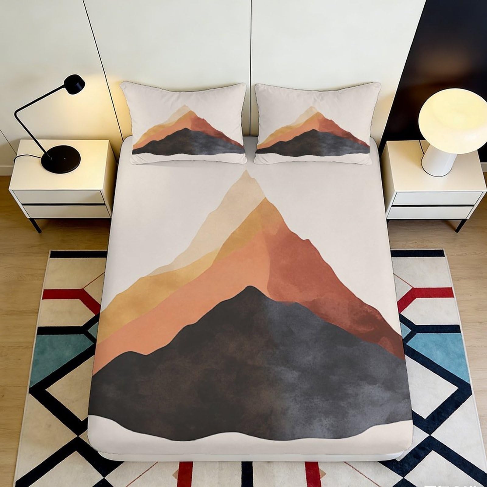 3D Printed Mountain Landscape Fitted Sheet Microfiber Soft Breathable Abstract Peaks Mattress Cover for Bedroom Decor 90x200x25cm