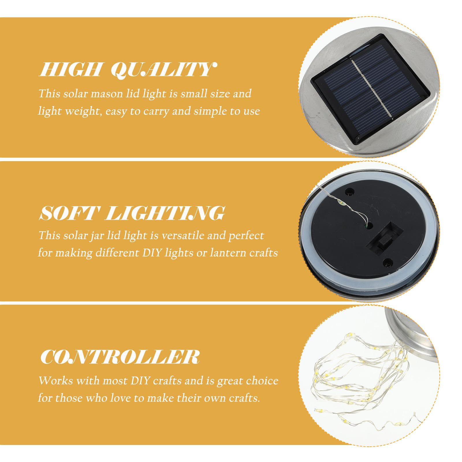 Cabilock 2 Stück Solarbetriebene Deckelleuchten aus Edelstahl Leicht für Einmachglasdeckel Gartenweg und Selbstgemacht Bastelarbeiten