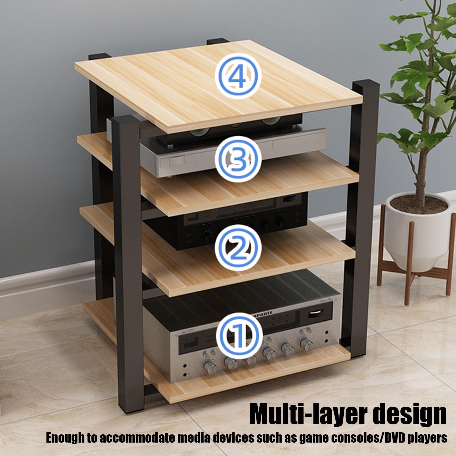 Stojak stereo HiFi, 2, 3 4 półki, regał audio, regał do przechowywania metalu i Mdf, stojaki multimedialne, półka do nagrywania Av i wzmacniaczy sali koncertowej (D,4Tier)