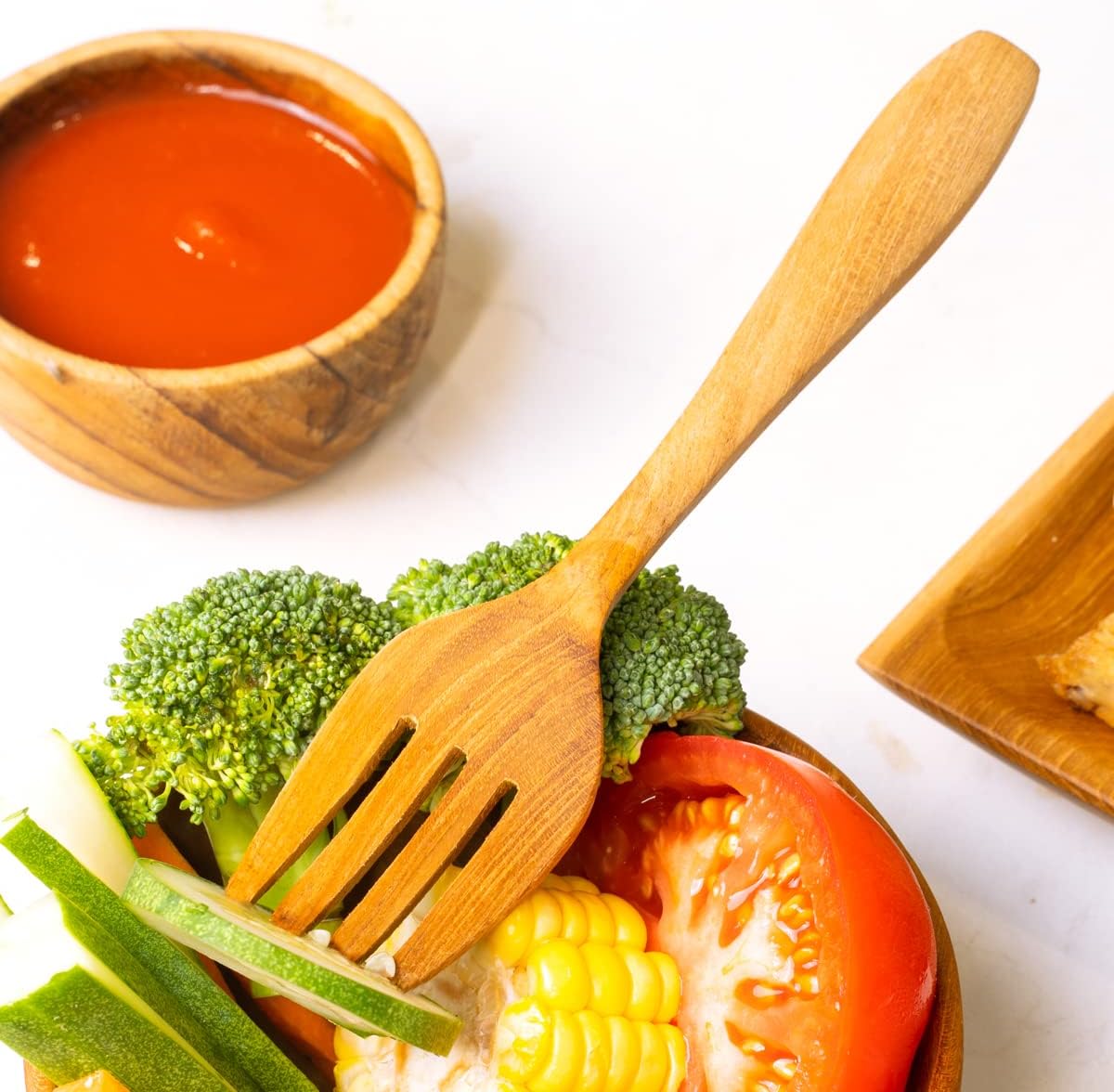 Rainforest Bowls Set of 4 Classic Javanese Teak Wood Utensils- Reusable Eating Utensils- Ultra-Durable, Hot and Cold Friendly, Heavy-Duty- Premium Wooden Flatware Handcrafted by Indonesian Artisans