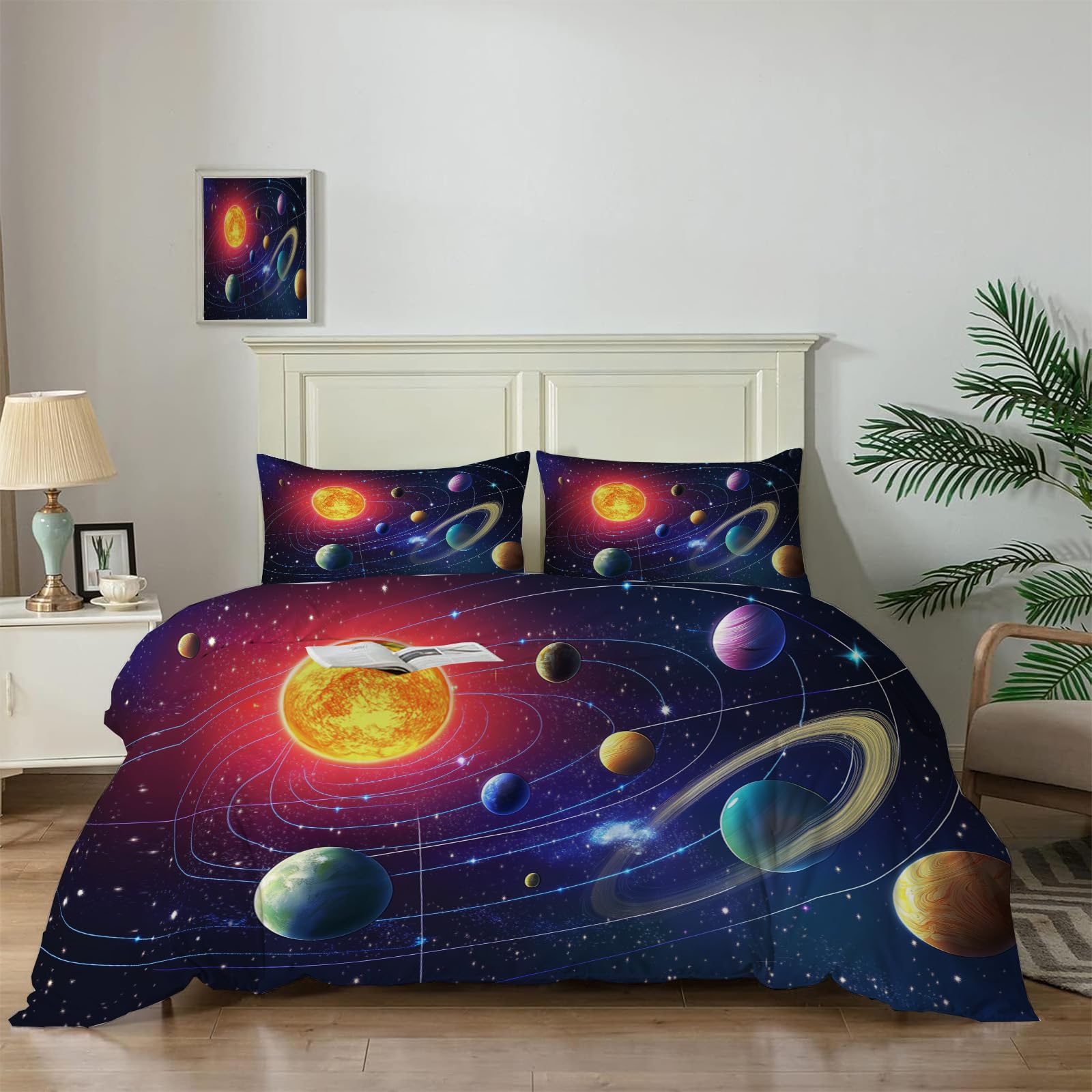 Ensemble literie douce 220x240cm housse de couette psychédélique et microfibre univers galaxie
